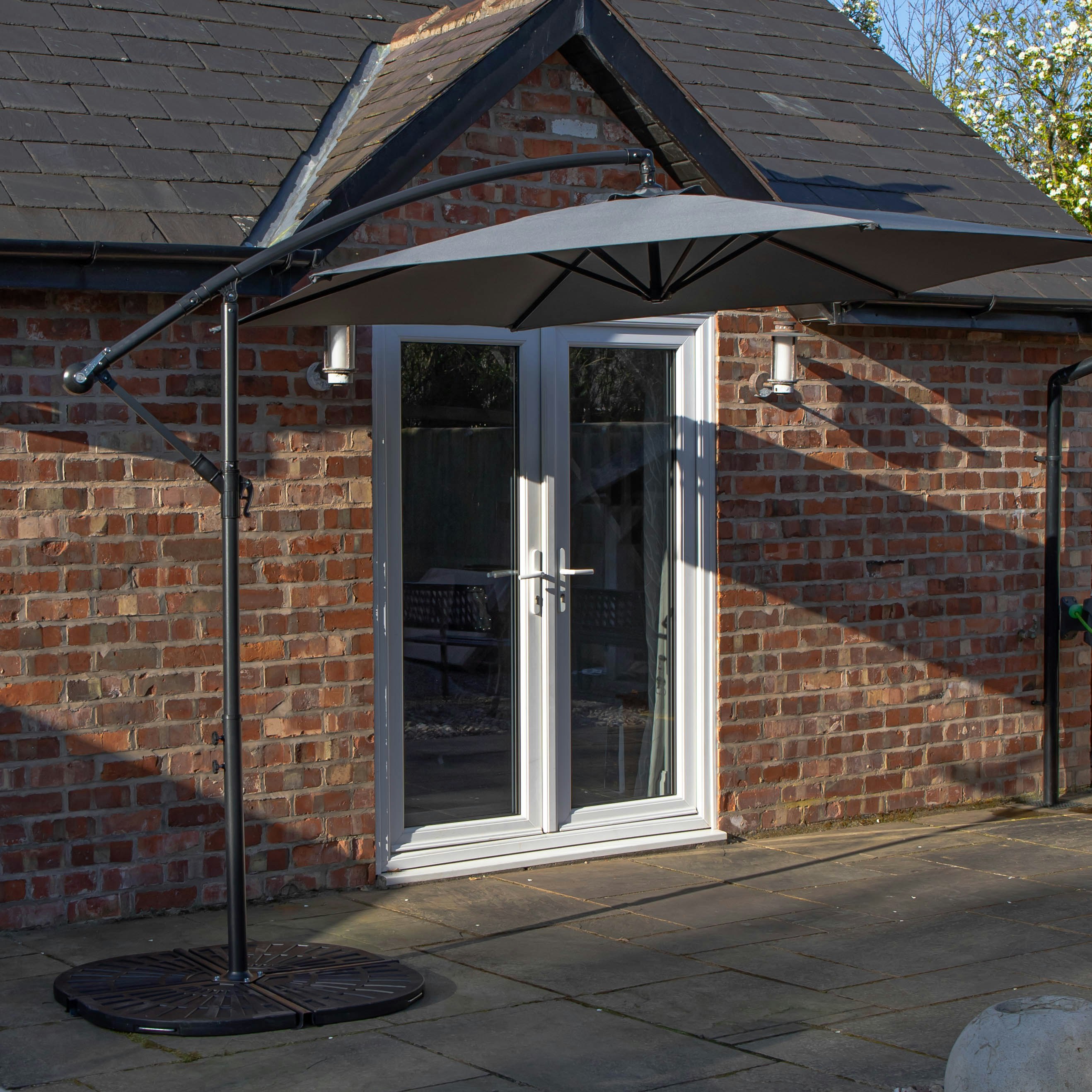 Rackhams Grey 3M Hanging Banana Cantilever Garden Parasol With Cover In - Outdoor Umbrella & Parasols