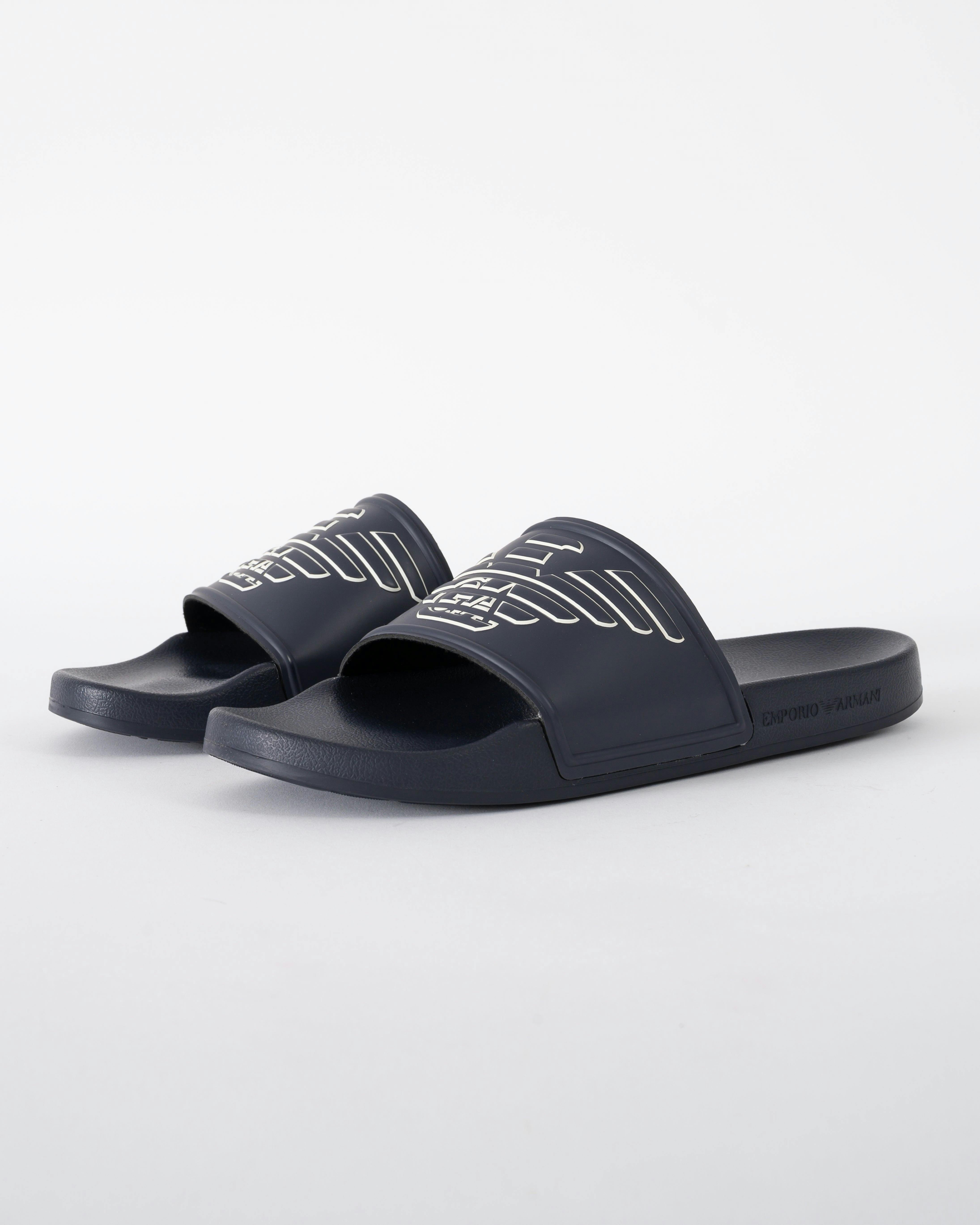 Emporio Armani Men's Blue/White Pvc Pool Slides With Eagle Logo - /Whisper - /Whisper - Uk11 Eu45