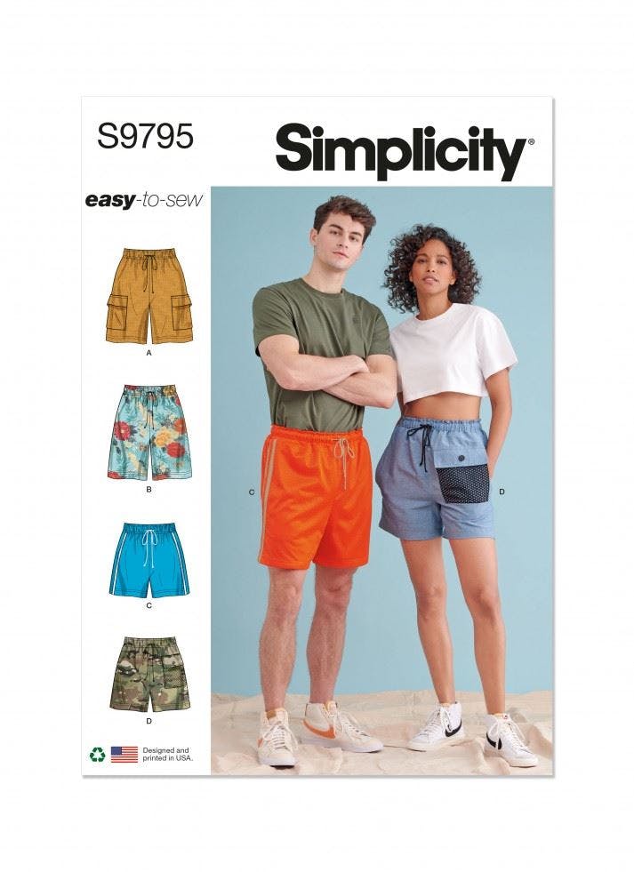 Simplicity Men's Sewing Pattern 9795, Shorts For Wo, A (Xs-S-M-L-Xl-Xxl) - Easy - A (Xs-S-M-L-Xl-Xxl)