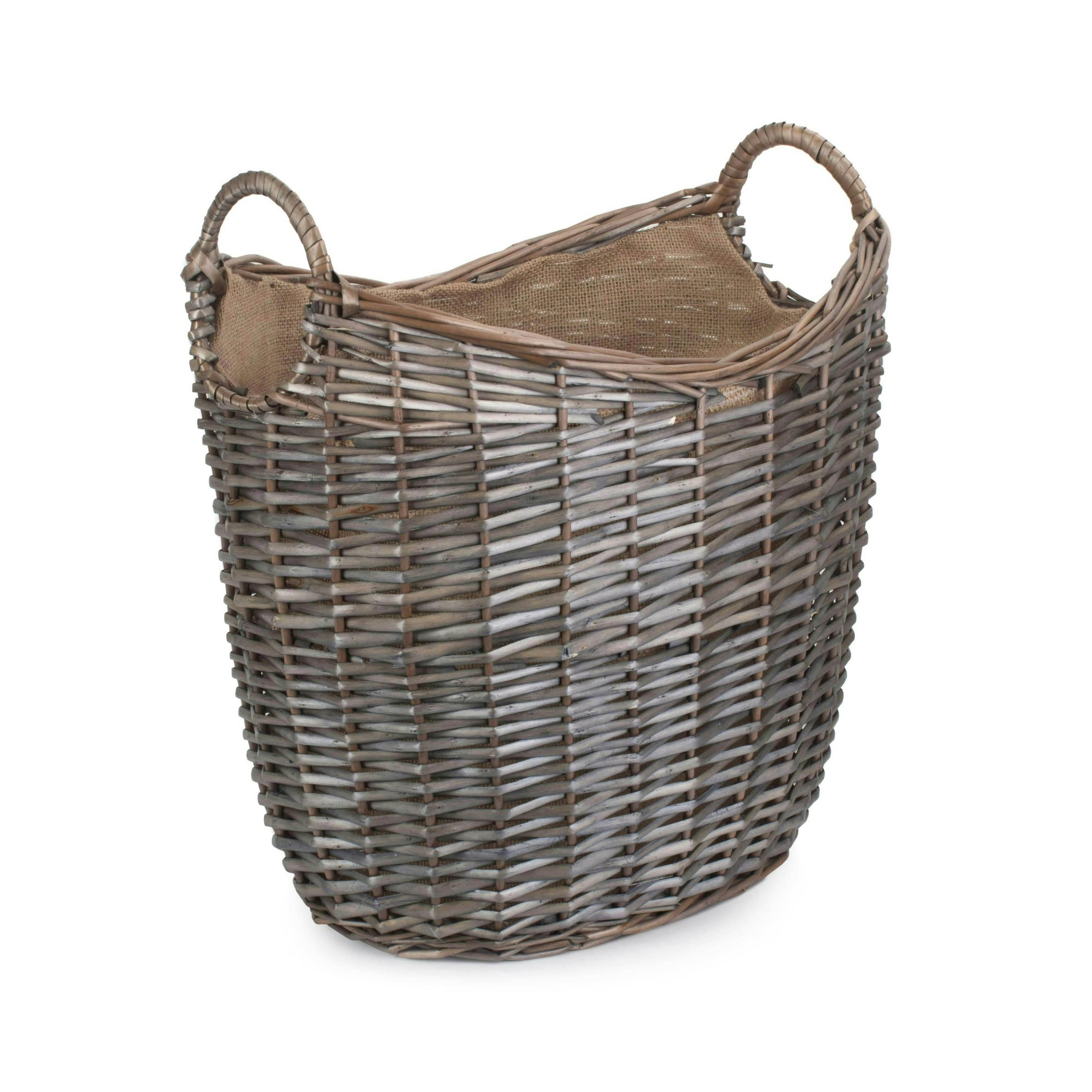 Red Hamper Red/Brown Hamper Scoop Neck Antique Wash Hessian Lined Wicker Log Basket - Medium