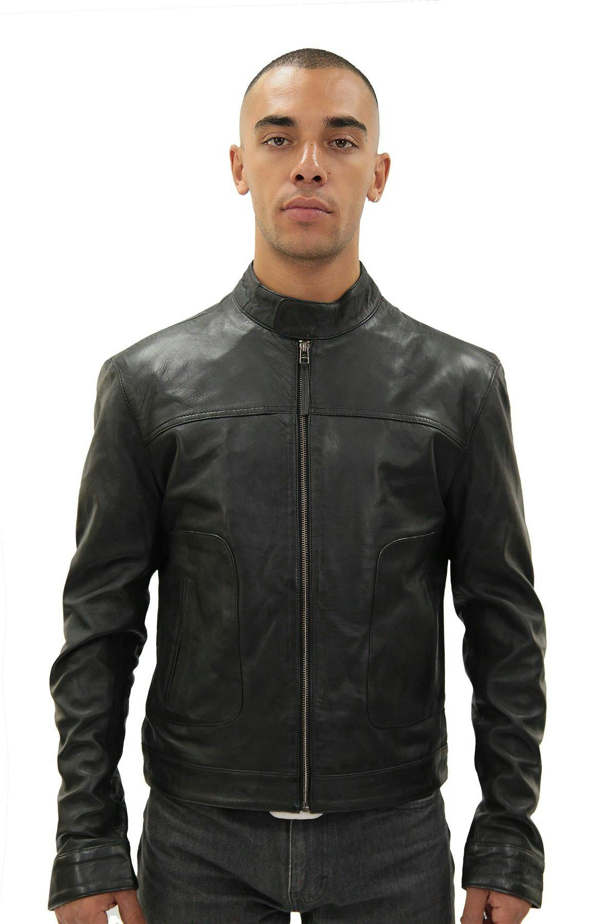Infinity Leather Men's Black ’S Classic Fitted Leather Biker Jacket-Austin - Uk 5XL | Eu 60 | Us 50