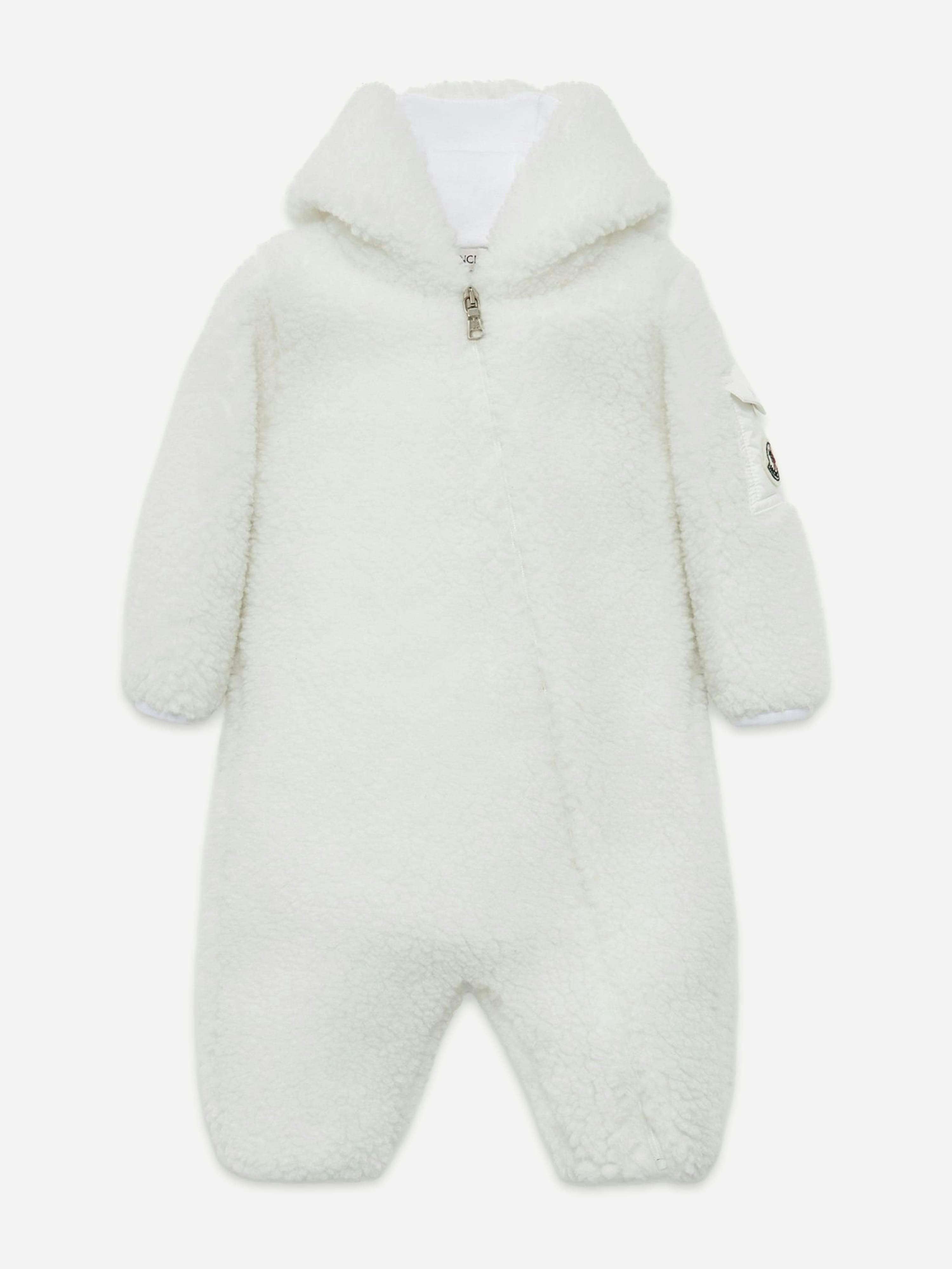 Moncler Enfant White Baby Teddy Fleece Romper With Ears In - 1 - 3 Mths