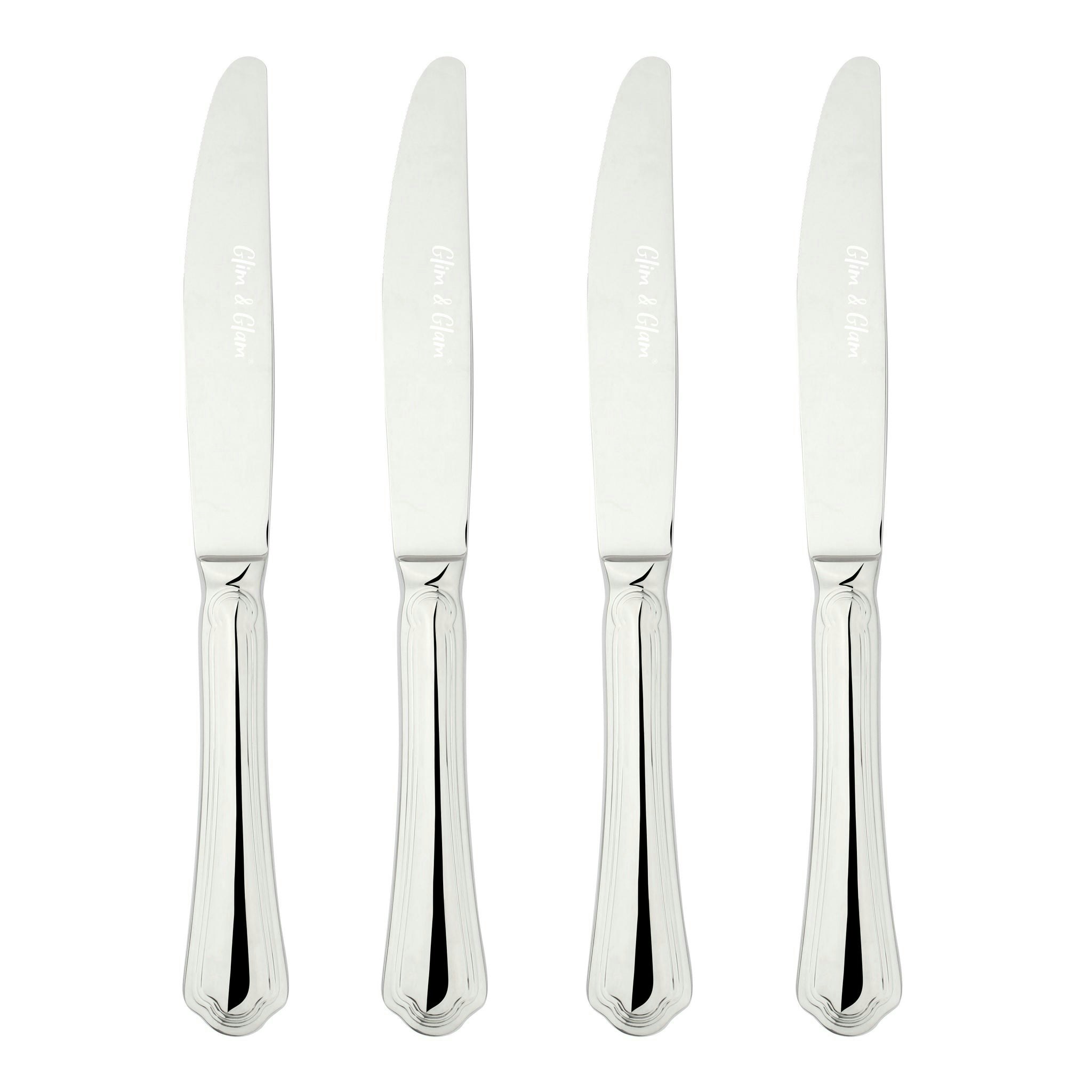 Glim & Glam Silver Cutlery 18/8 Stainless Steel Dinner Knife 4Pc Set Alhambra - Stainless Steel - Dinner Knife