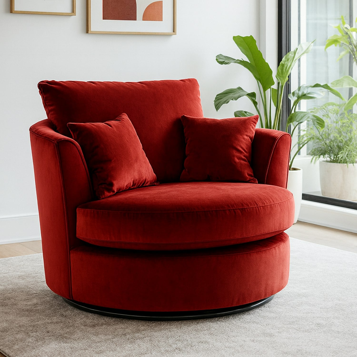 Rackhams Red Brooklyn Plush Velvet Swivel Chair