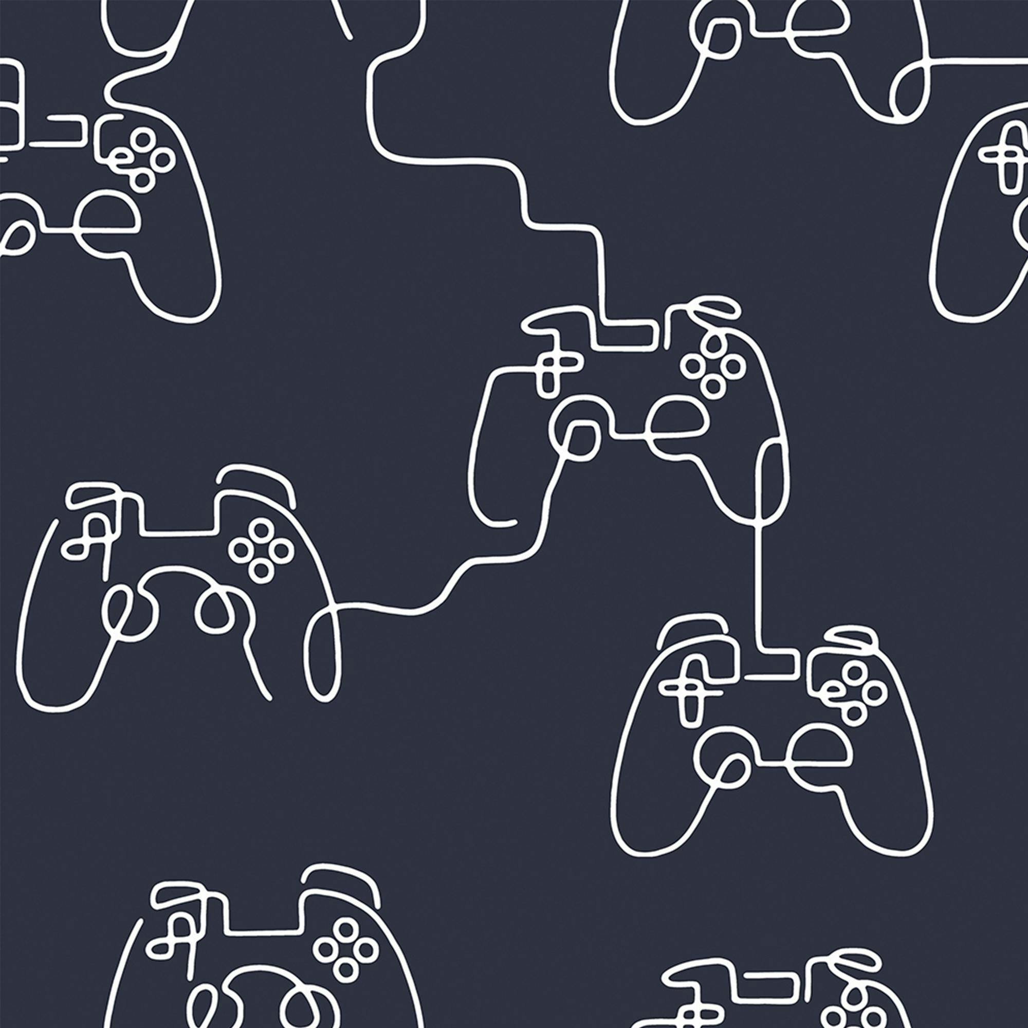 Next White/Dark Gamer Doodle Wallpaper - Navy - 10M
