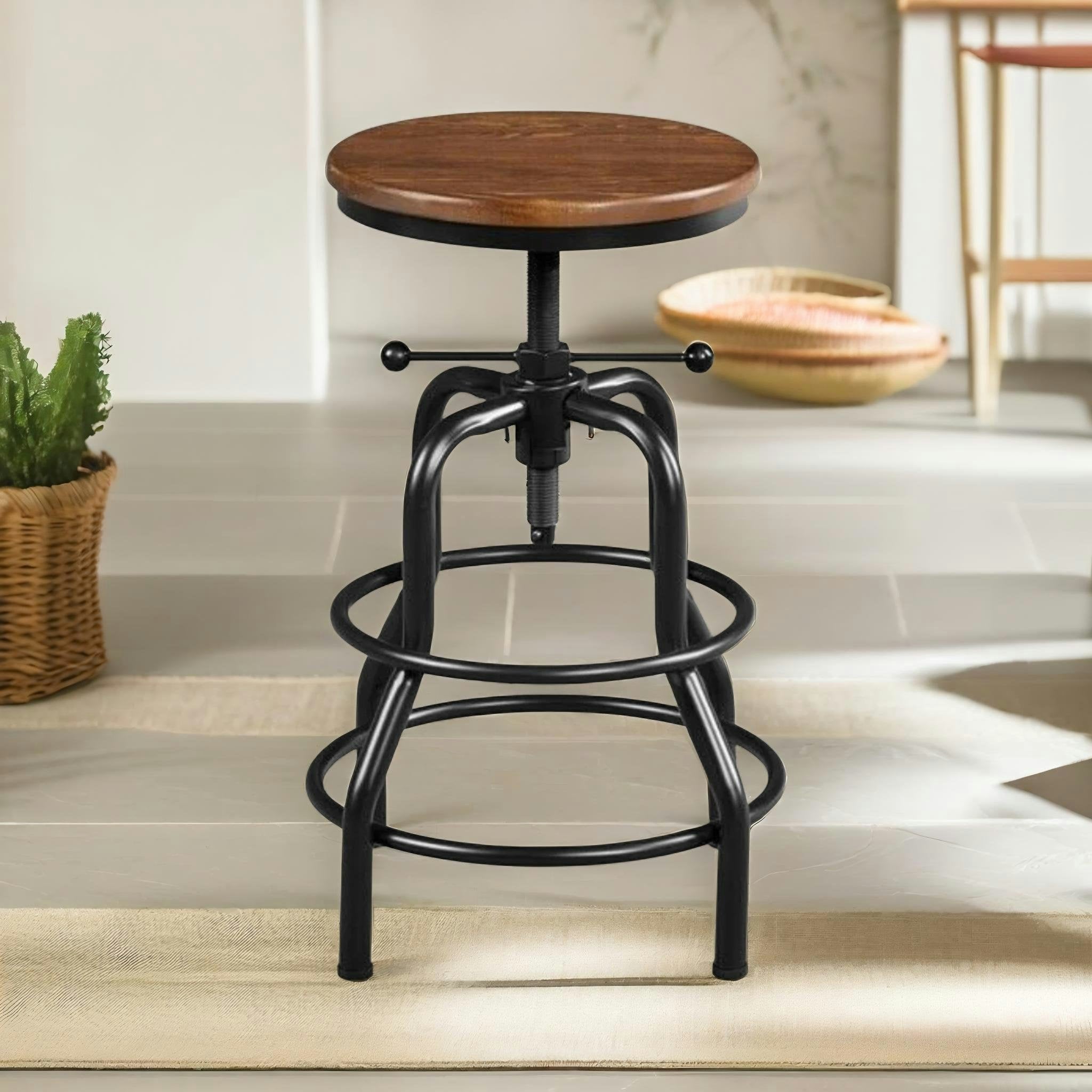 Rafaelo Mobilia Brown Industrial Adjustable Height Retro Bar Stool