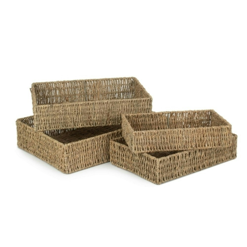 Red Hamper Unlined Rectangular Seagrass Serving Trays - Set Of 4