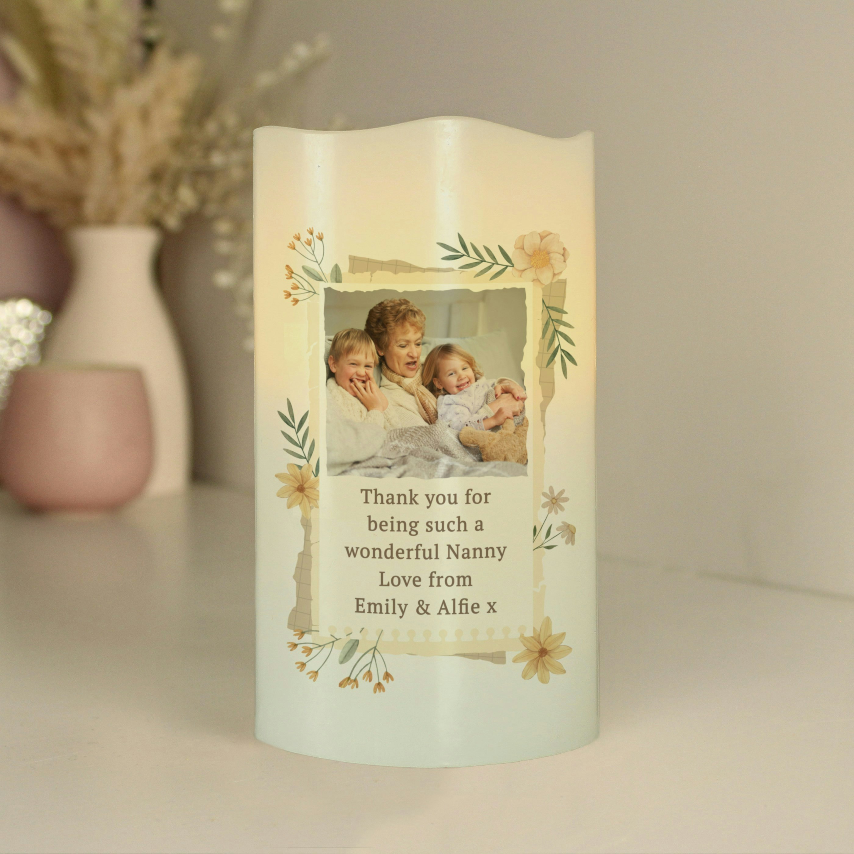 Personalised Memento Company Light Personalised Wild Flowers Photo Upload Led Candle