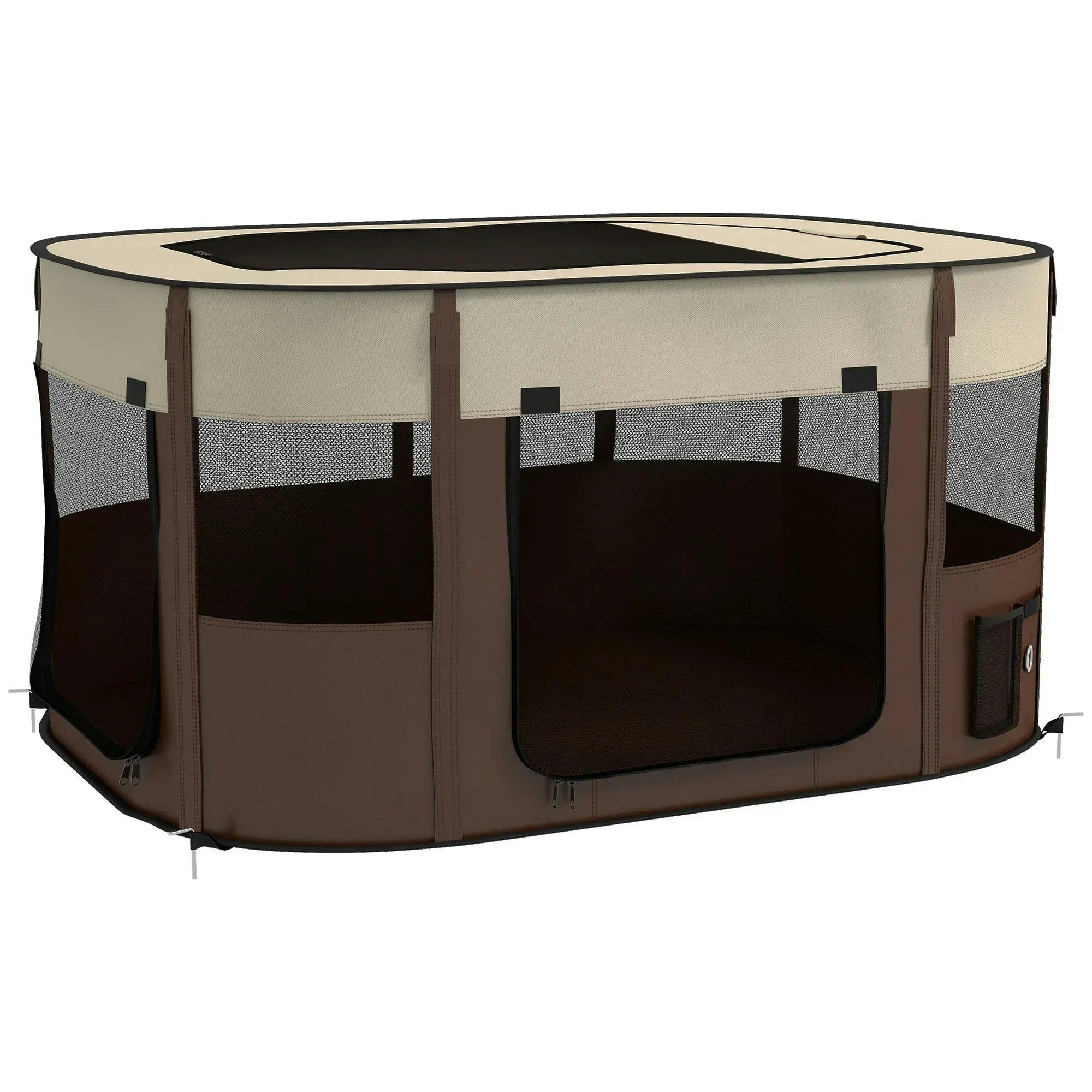 Pawhut Portable Dog Pen For Puppies, Rabbits, Kittens, Guinea Pigs - Brown - Image 4