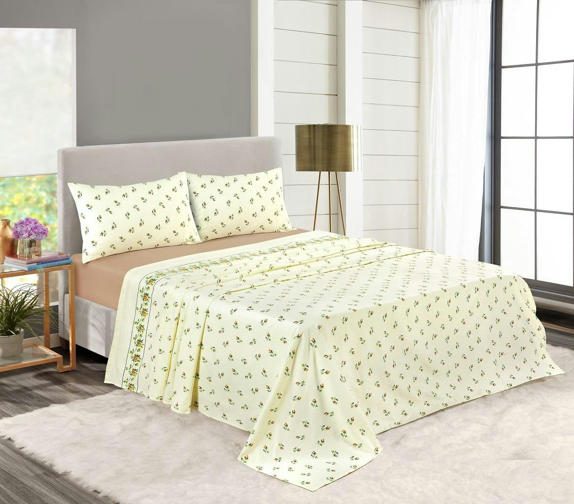 Homespace Direct Cream Rosebud Brushed Cotton Flannelette Sheet Set - King