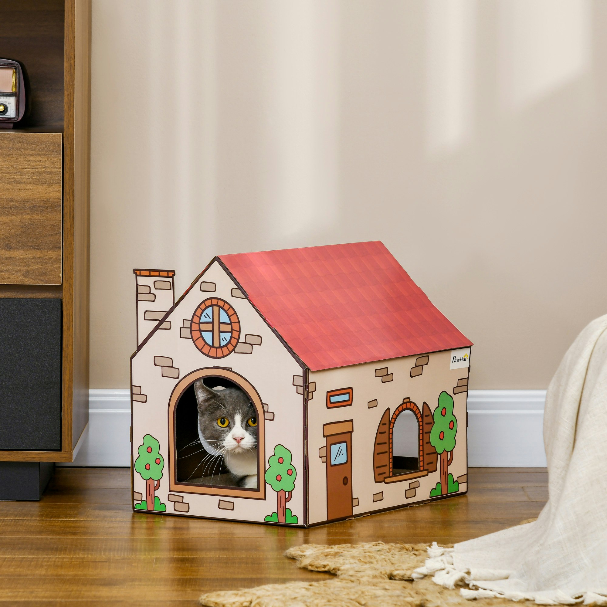 Pawhut Cardboard Cat House, Recyclable Corrugate Scratcher For Indoor Cats