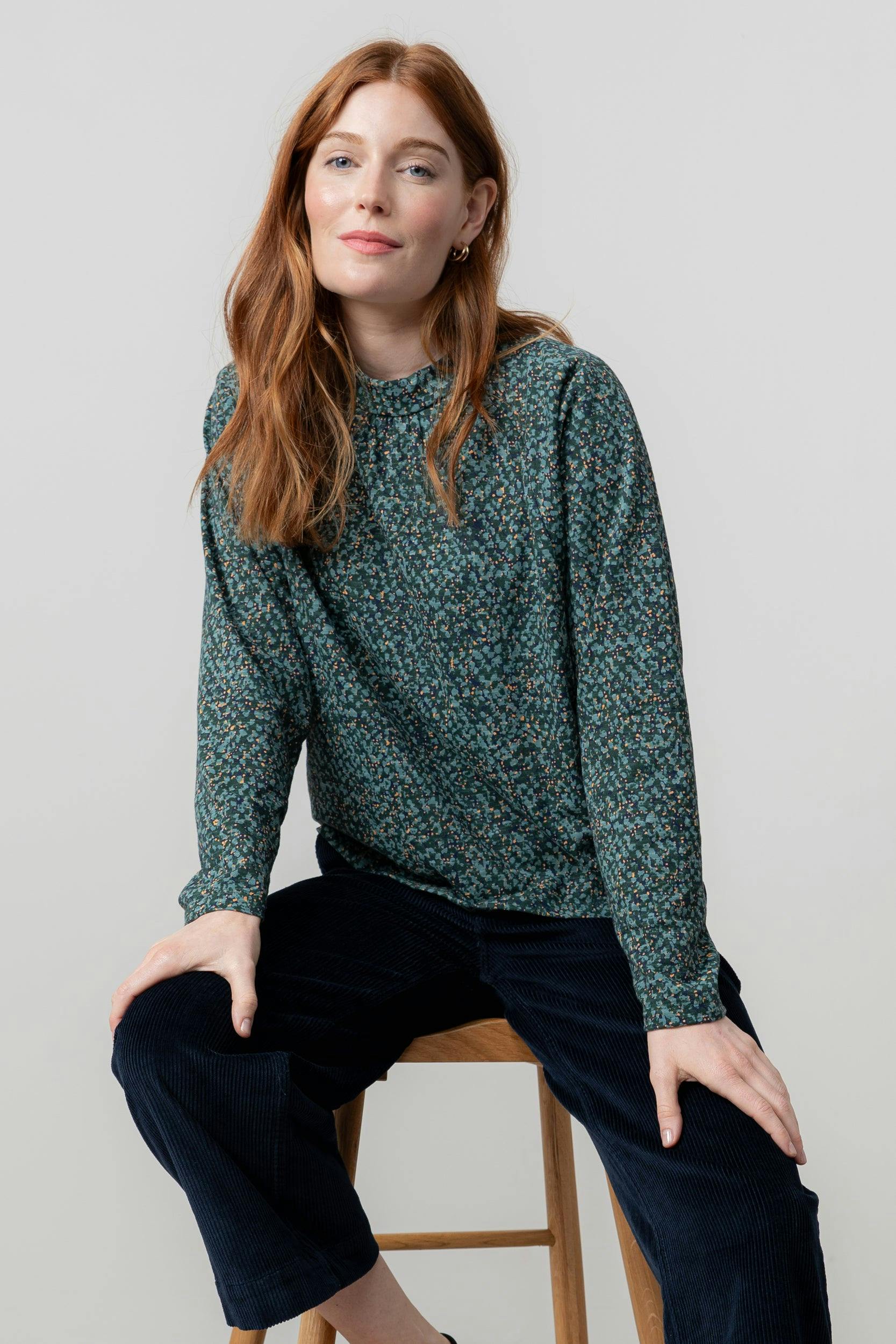 Lily & Me Green Bayberry Batwing Ditsy Print Top - 08