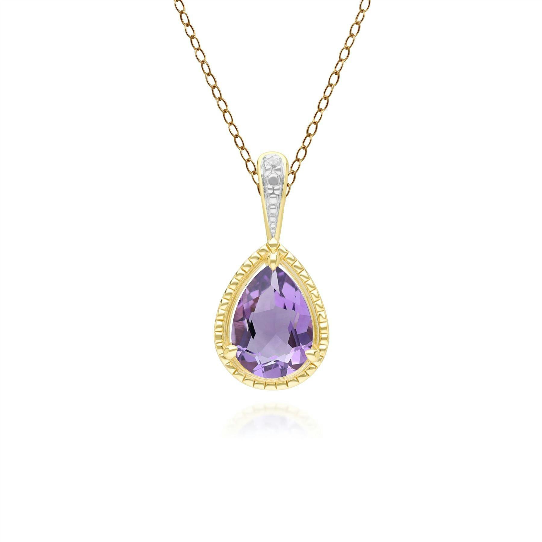 Gemondo Yellow/Gold Classic Pear Amethyst & Diamond Pendant Necklace In 9Ct
