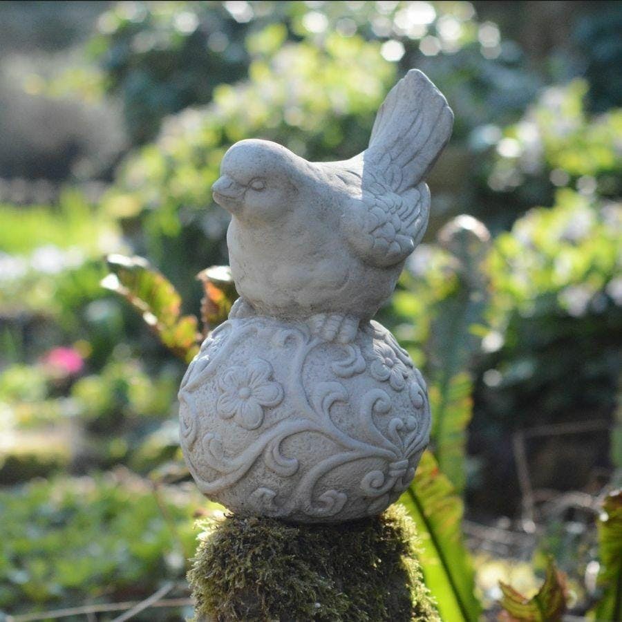 Osn Little Bird On Ball Stone Garden Ornament