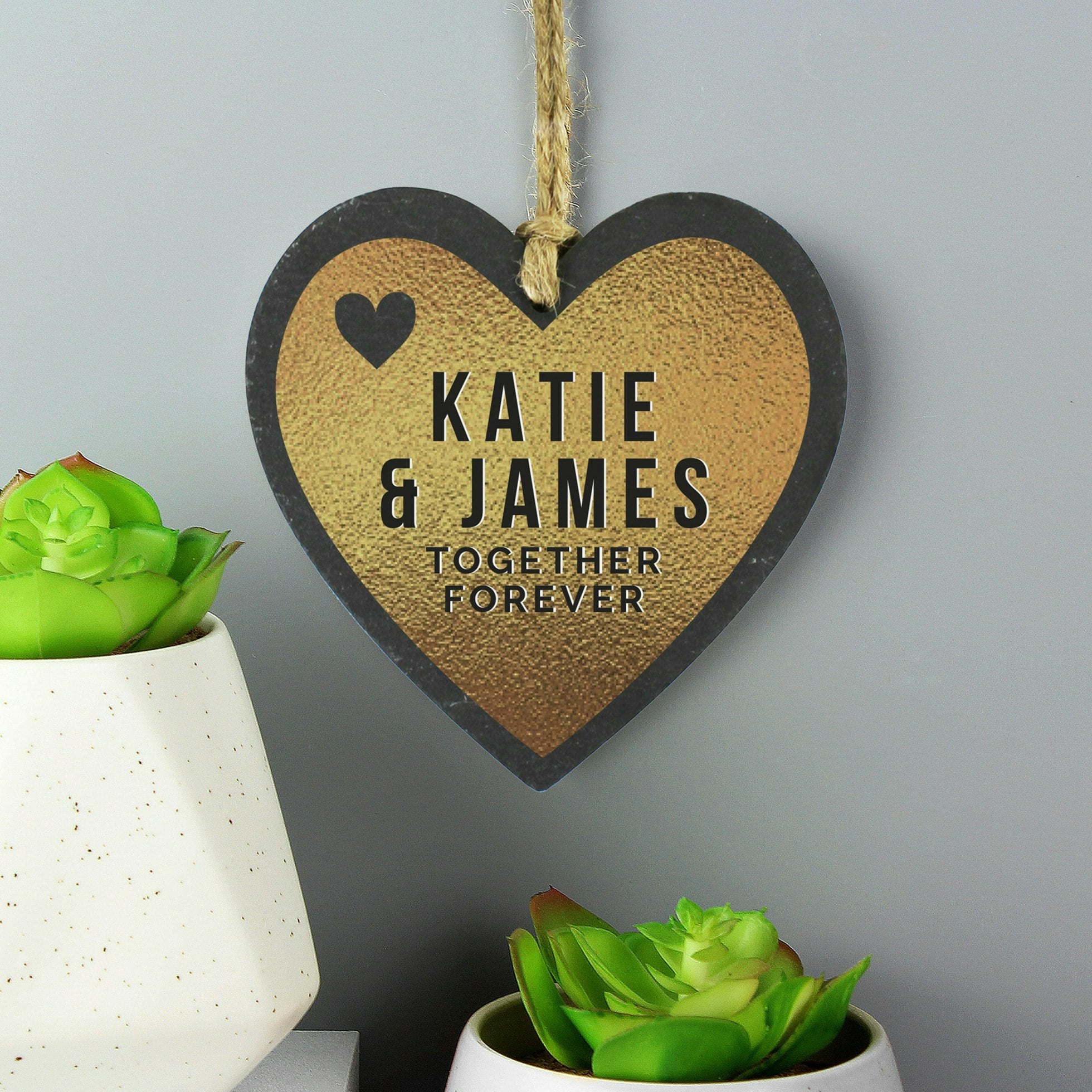Rackhams Gold Personalised Slate Heart Decoration