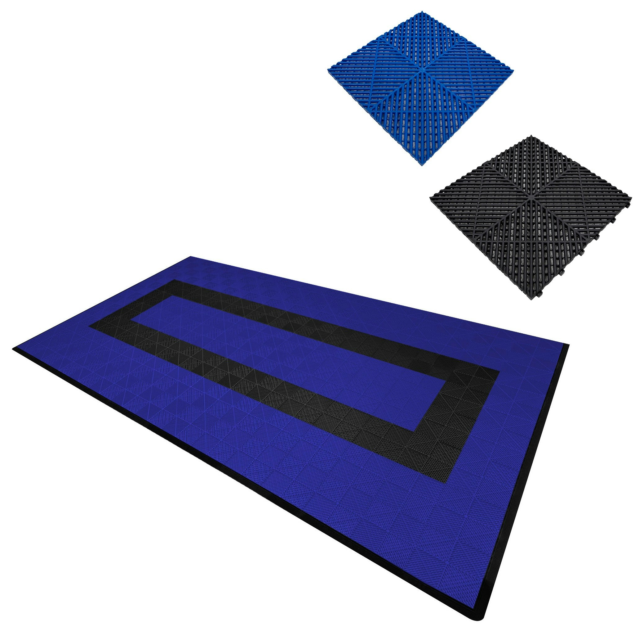 Monstershop Blue/Black Vented Garage Floor Tiles With Edges – 90 & 30