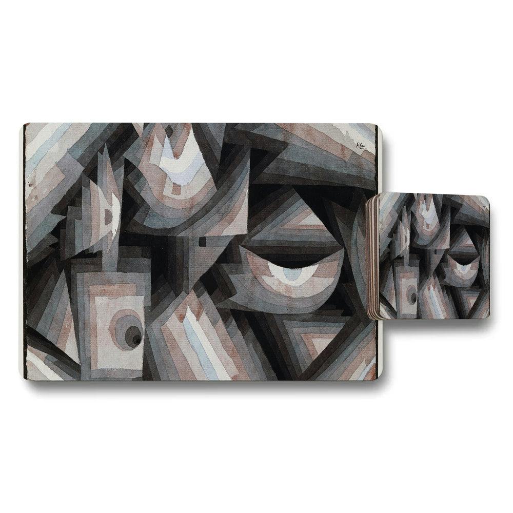 Benjamin Tate Design Ivory/Blue Abstract Geometric Placemat And Coaster Set In Muted Tones