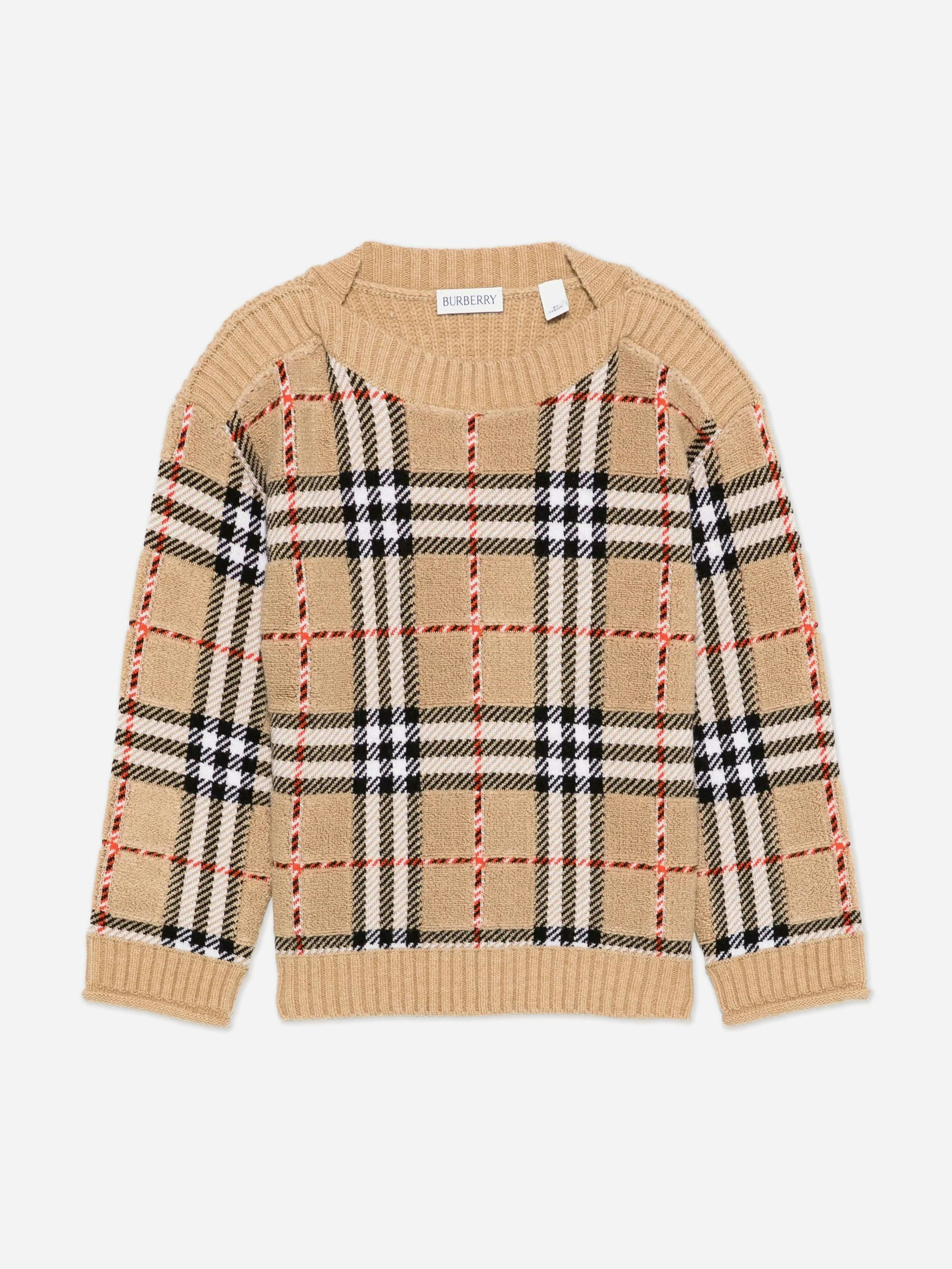 Burberry Kids Boys Beige Burberry Patrick Check Jumper In - 6 Yrs