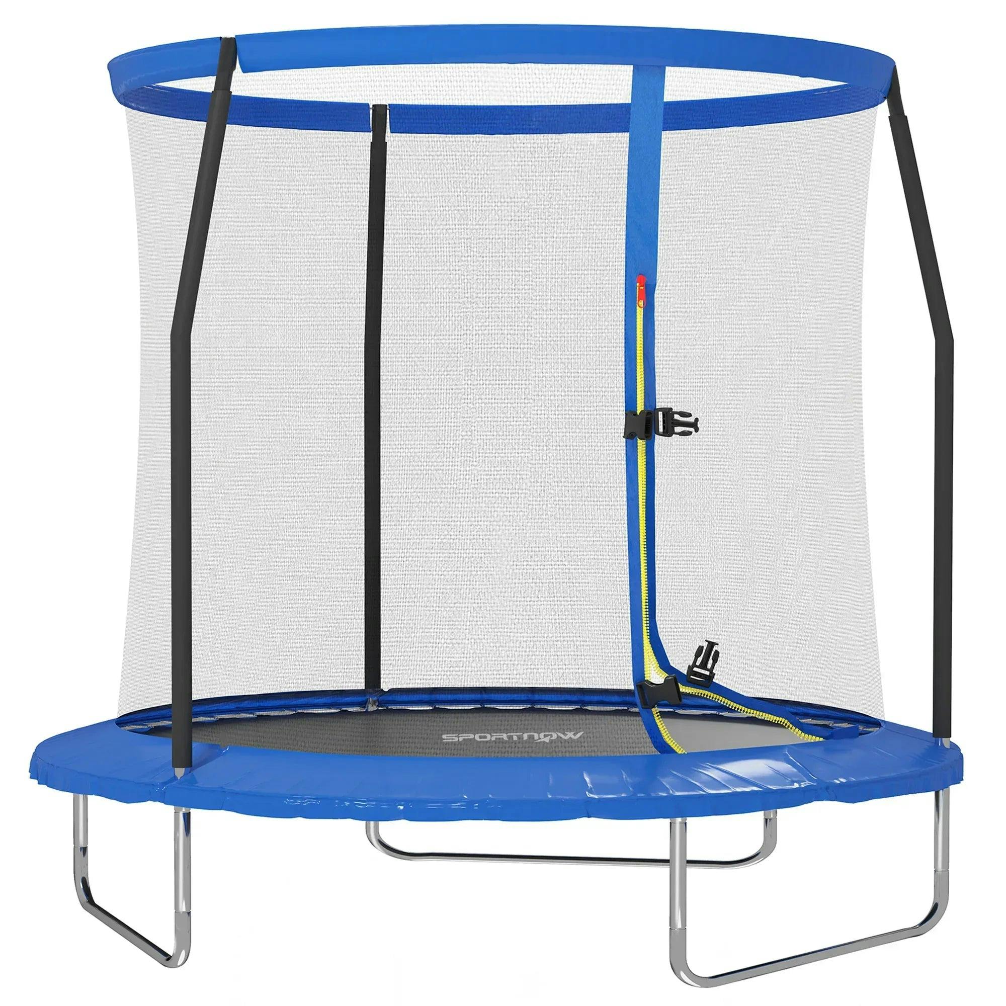 Bobobiy Blue Sportnow 8Ft Trampoline With Safety Enclosure Net, Steel Frame Outdoor Trampoline, With Edge, Safety Cover