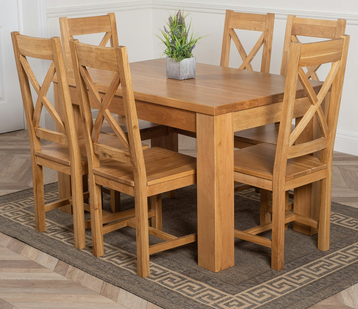 Rackhams Grain Dakota Small Oak Dining Table With Berkeley Oak Chairs - Natural Oak - 6 Chairs