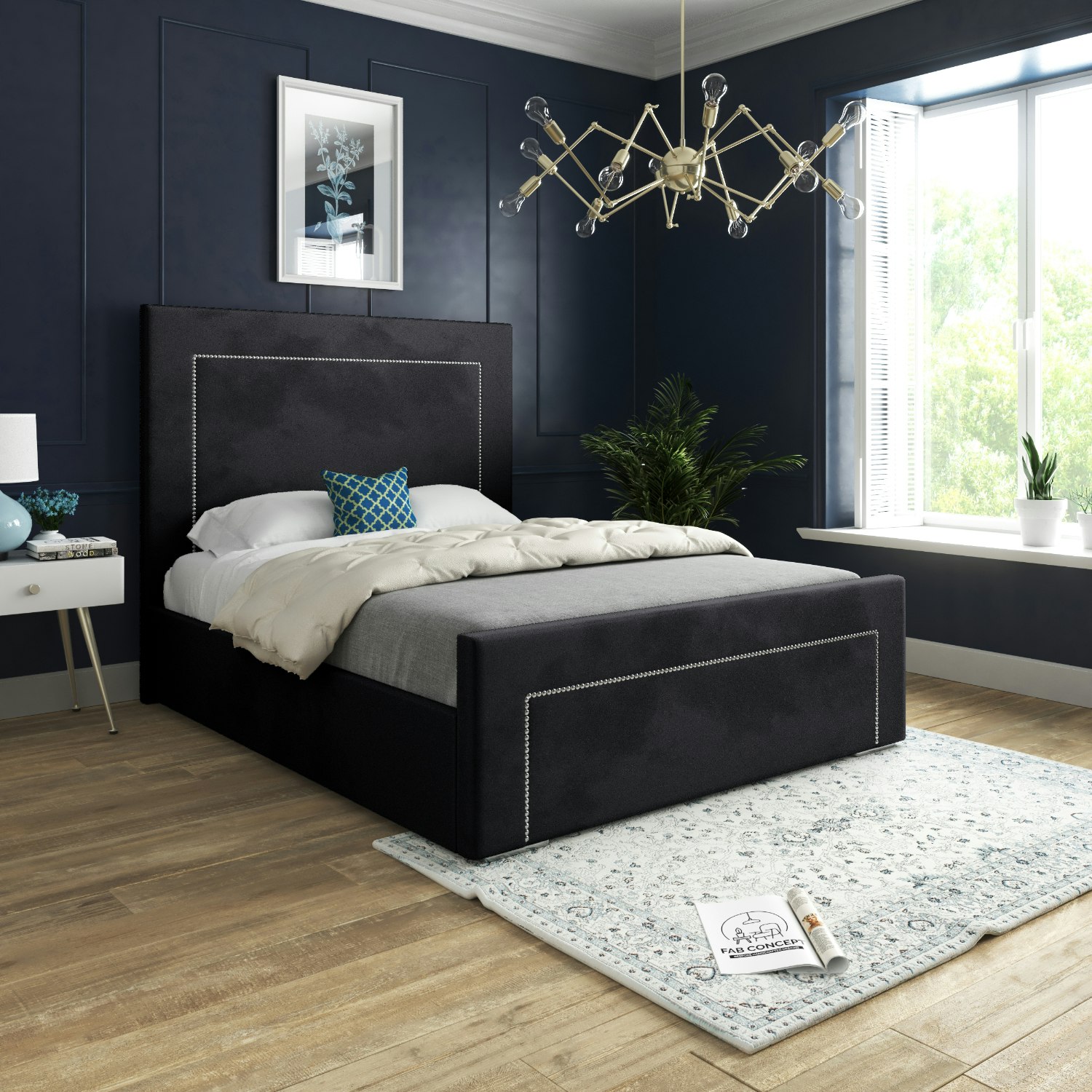 Rackhams Black Lucca Upholstered Soft Velvet Bed Frame - Small Single