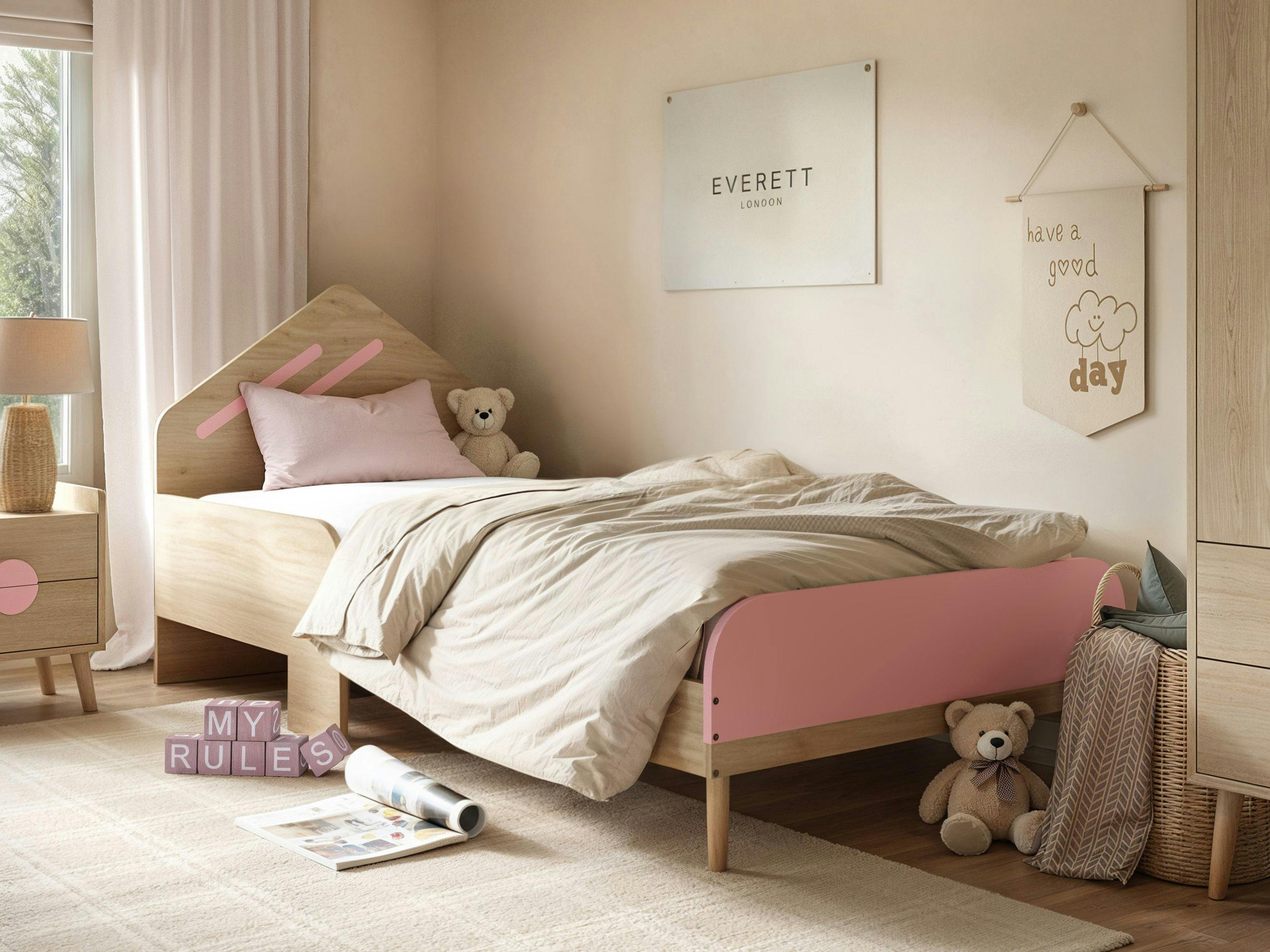 B&Q -  Noah Single Bed Oak & Pink - Image 4