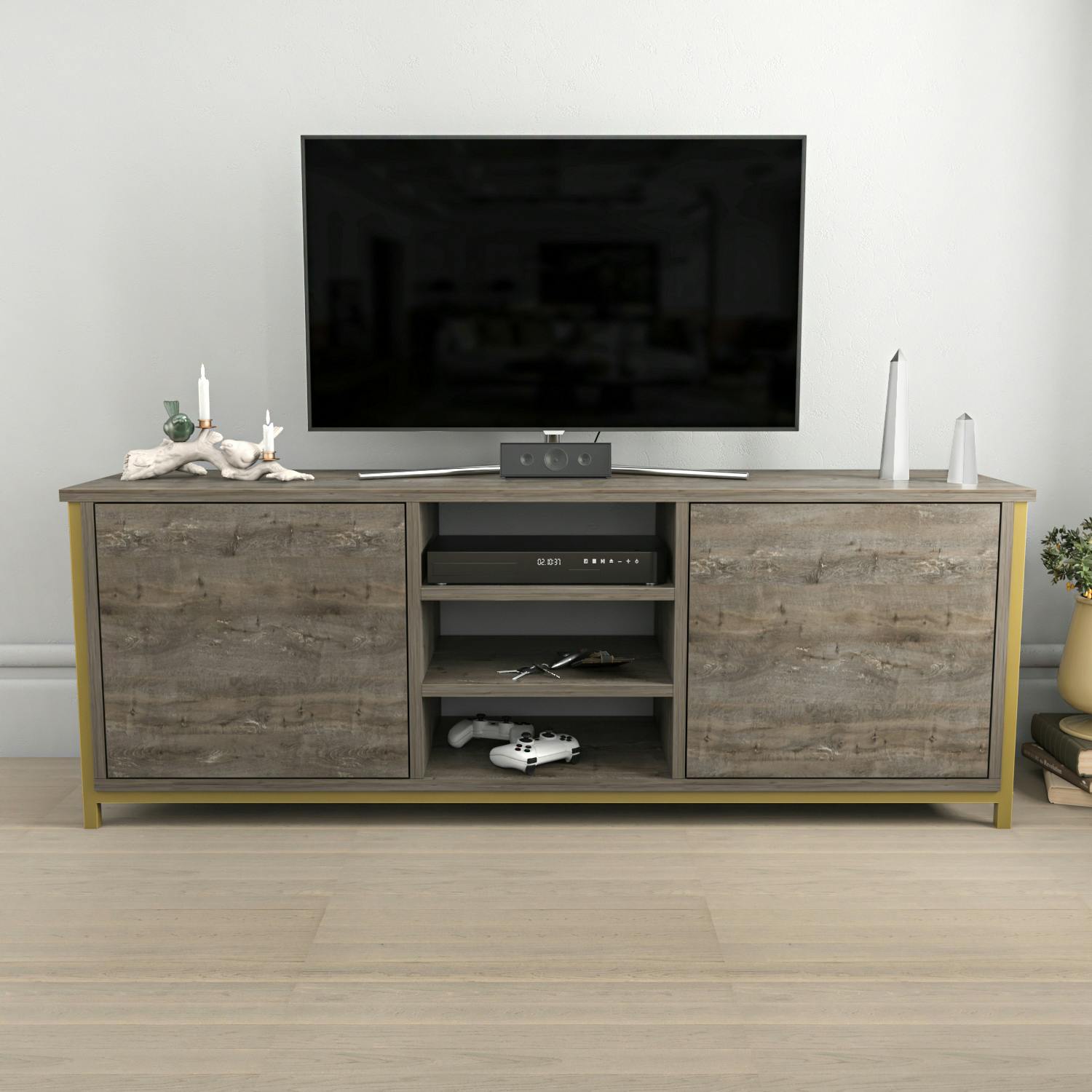Rackhams Gold Otis Modern Tv Stand Tv Cabinet For Tv's Up To 63" - Wenge