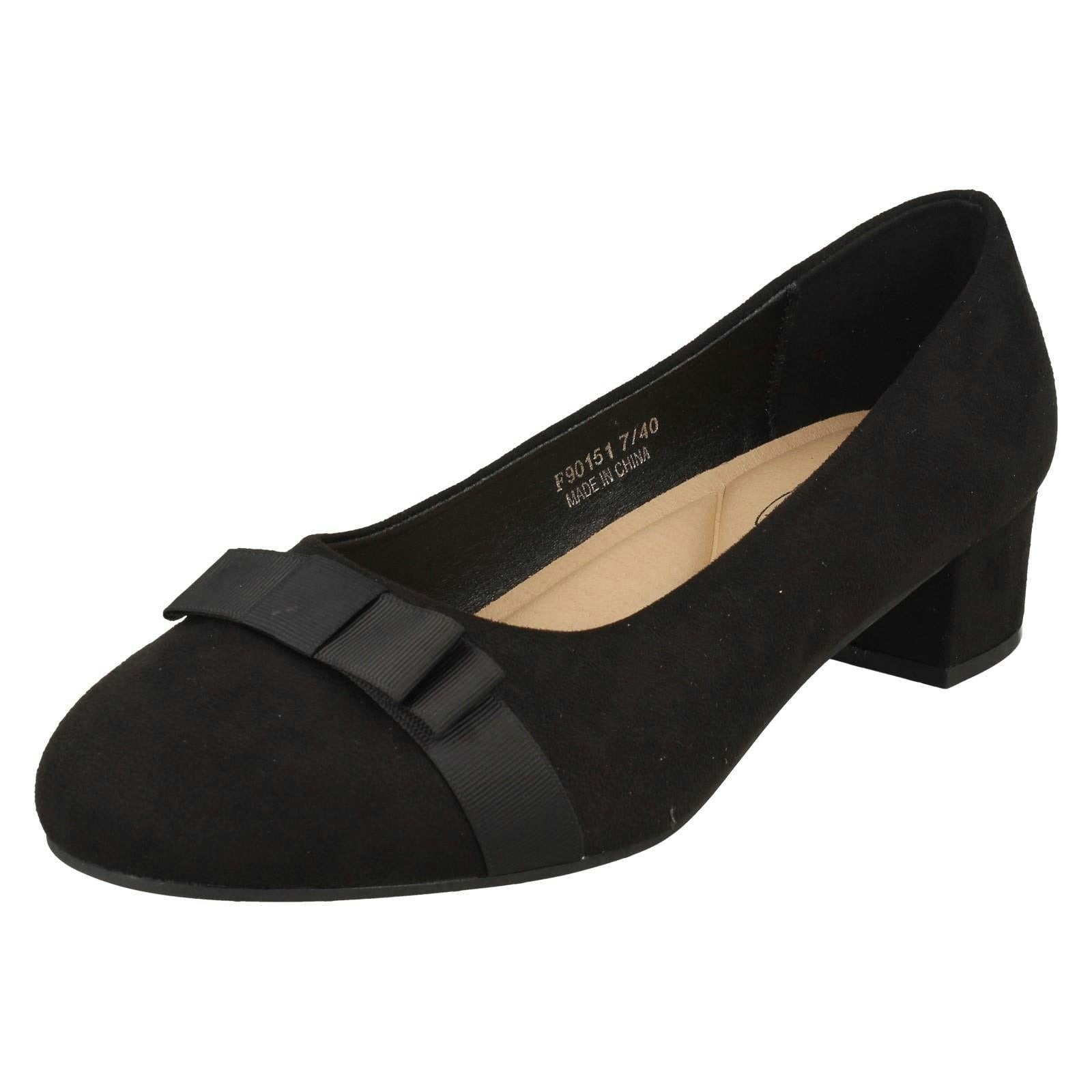 Spot On Women's Black Block Heel Formal Wide Fit Court Shoes F90151 - Microfibre - Uk 8