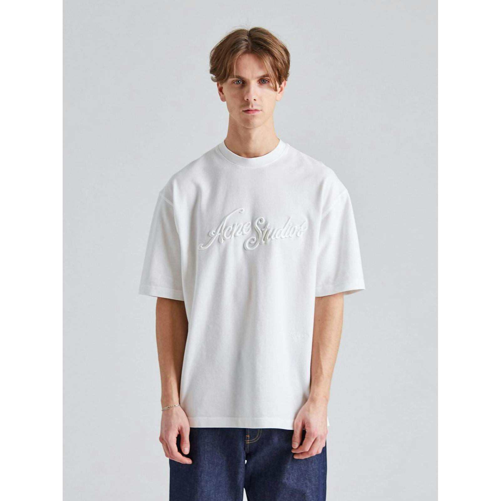 Acne Studios White Embroidered Logo T-Shirt In - Xs
