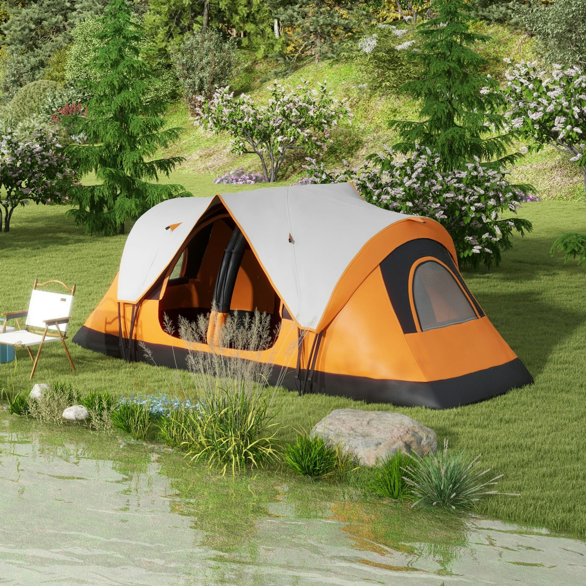 Outsunny Orange 2 Room Camping Tent With Waterproof Rainfly & Screen Panels