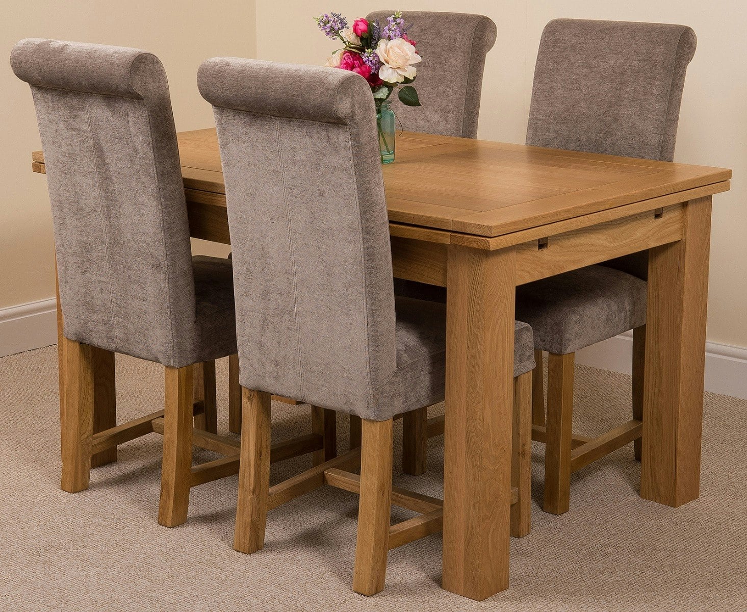 That's Furniture Grey Richmond Medium Oak Extendable Dining Table With Washington Fabric Chairs - 4 Chairs