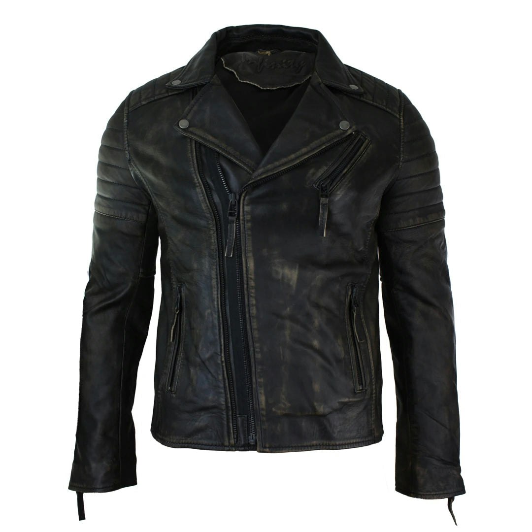 Infinity Leather Men's Gold Leather Company Cross Zip Brando Leather Biker Jacket - 3XL