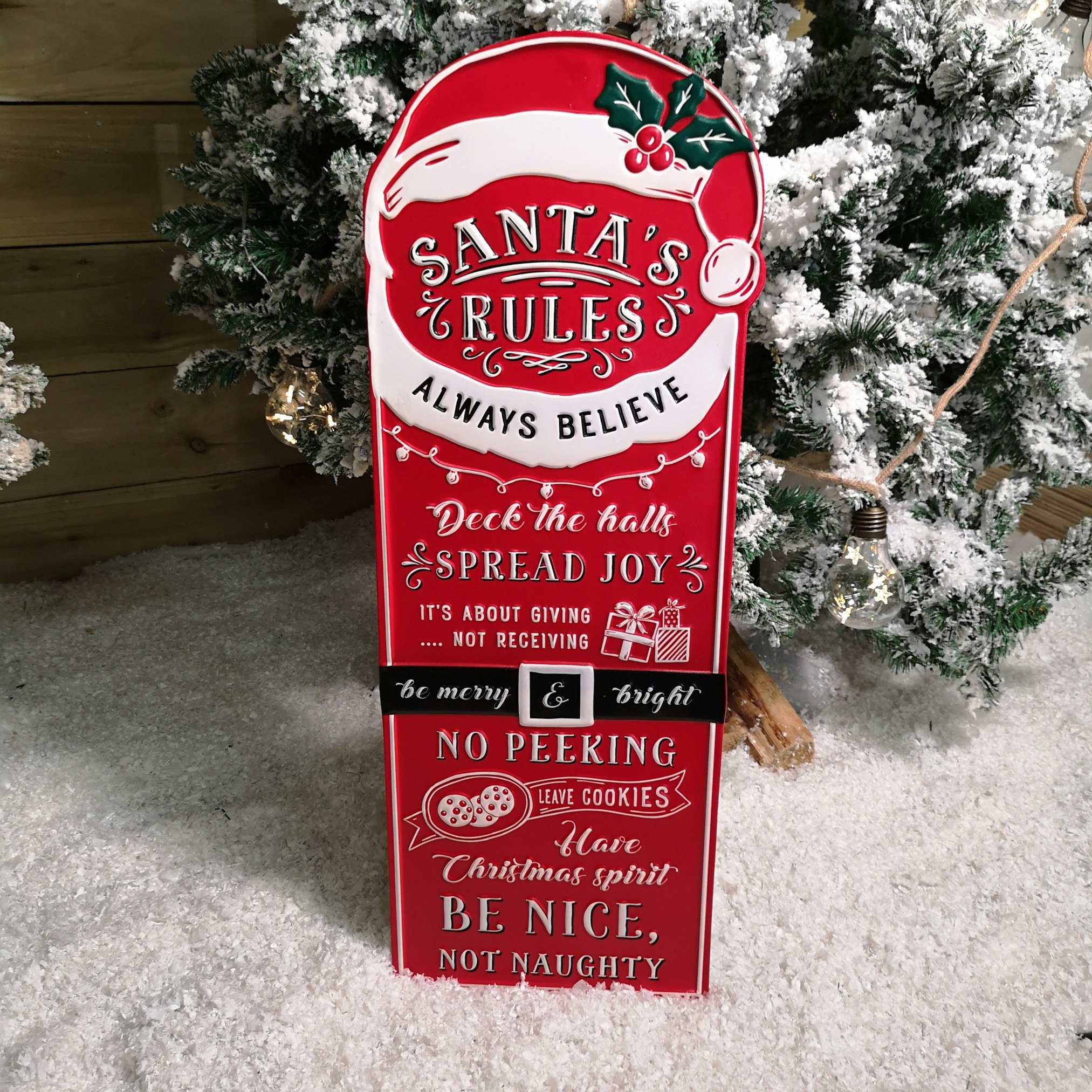 Samuel Alexander 68Cm Indoor Outdoor Red Metal Santa's Rules Sign Hanging Christmas Decoration - Image 5