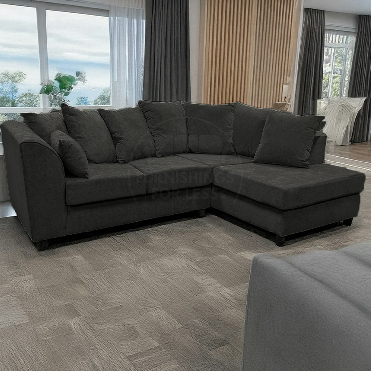 Rackhams Black Casper Chenille Fabric Corner Sofa - Right Hand Facing