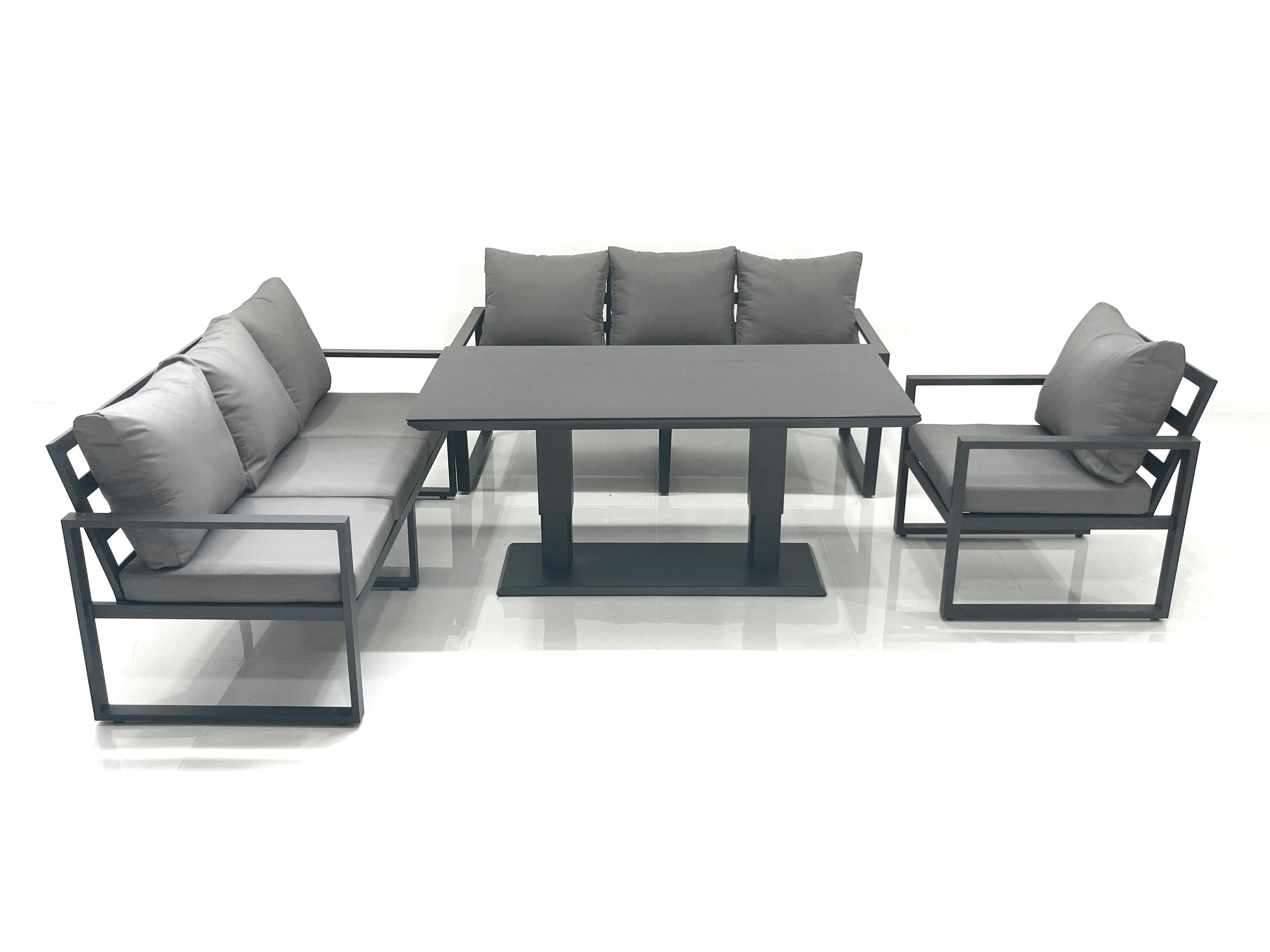 Fimous Dark/Grey Outdoor Garden Furniture Set Aluminium Lounge Sofa Adjustable Rising Lifting Dining Table Sets