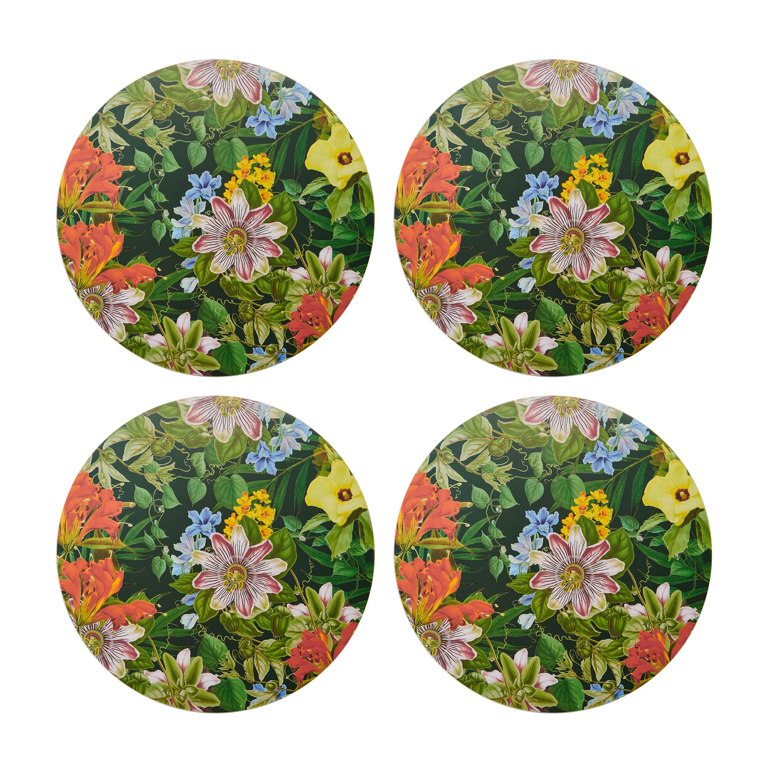 Rackhams Set Of 4 Tropical Placemats, Round Cork Backed 40 X 29Cm - Multicolour - Cork - Placemats And Coasters