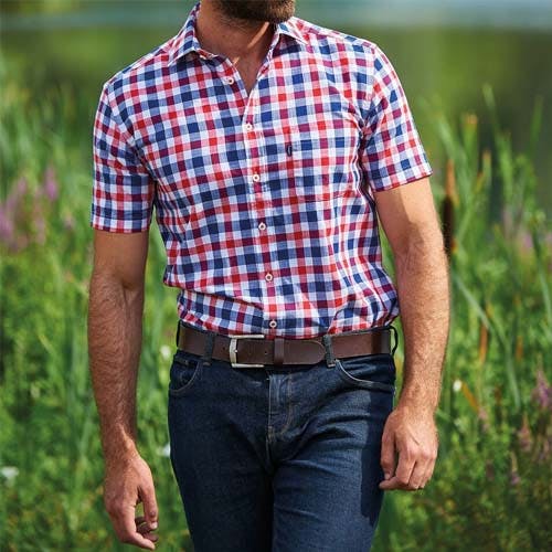Coolandnew Men's Red Champion Short Sleeve Holkham Check Shirt - 3XL