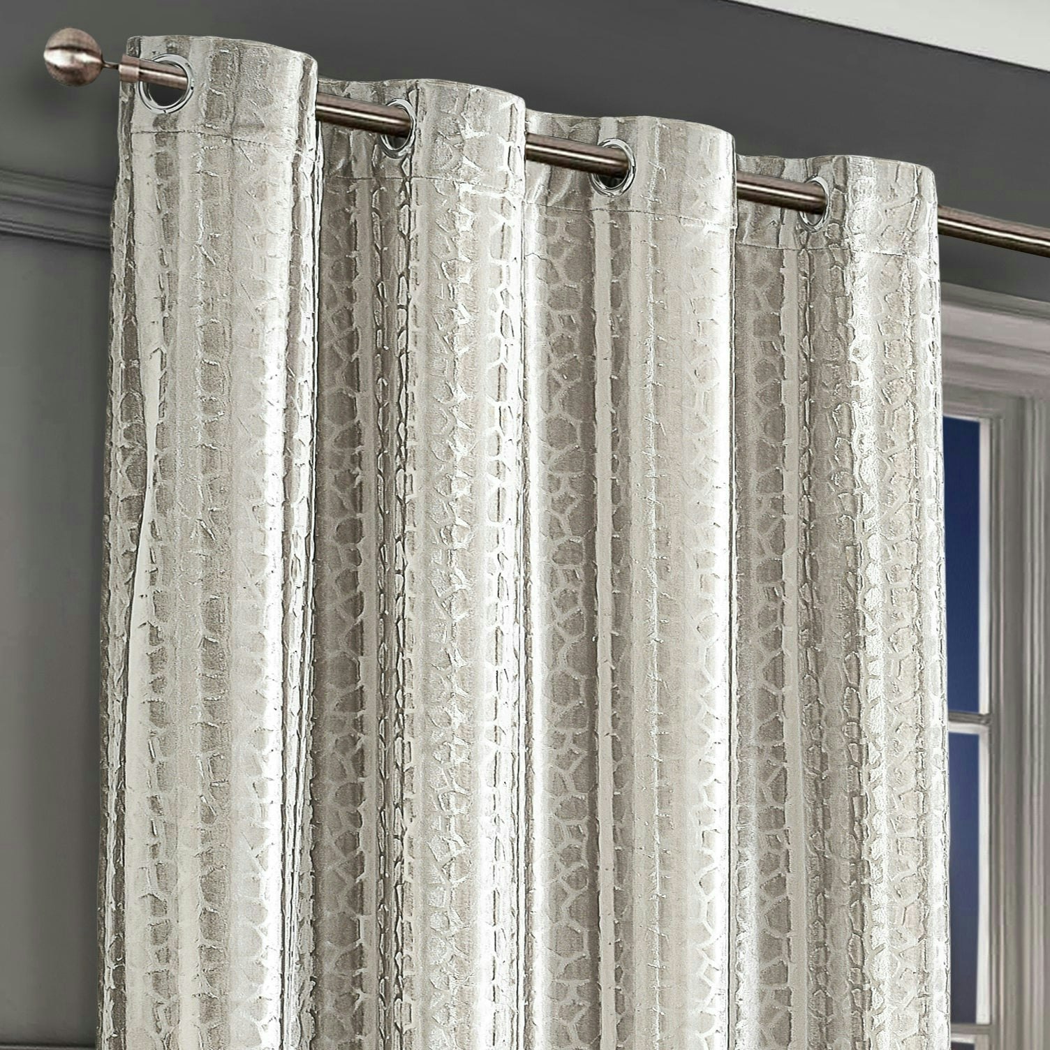 Intimates Cream Verity Crushed Velvet Ready Made Eyelet Curtains - 140Cm X 137Cm