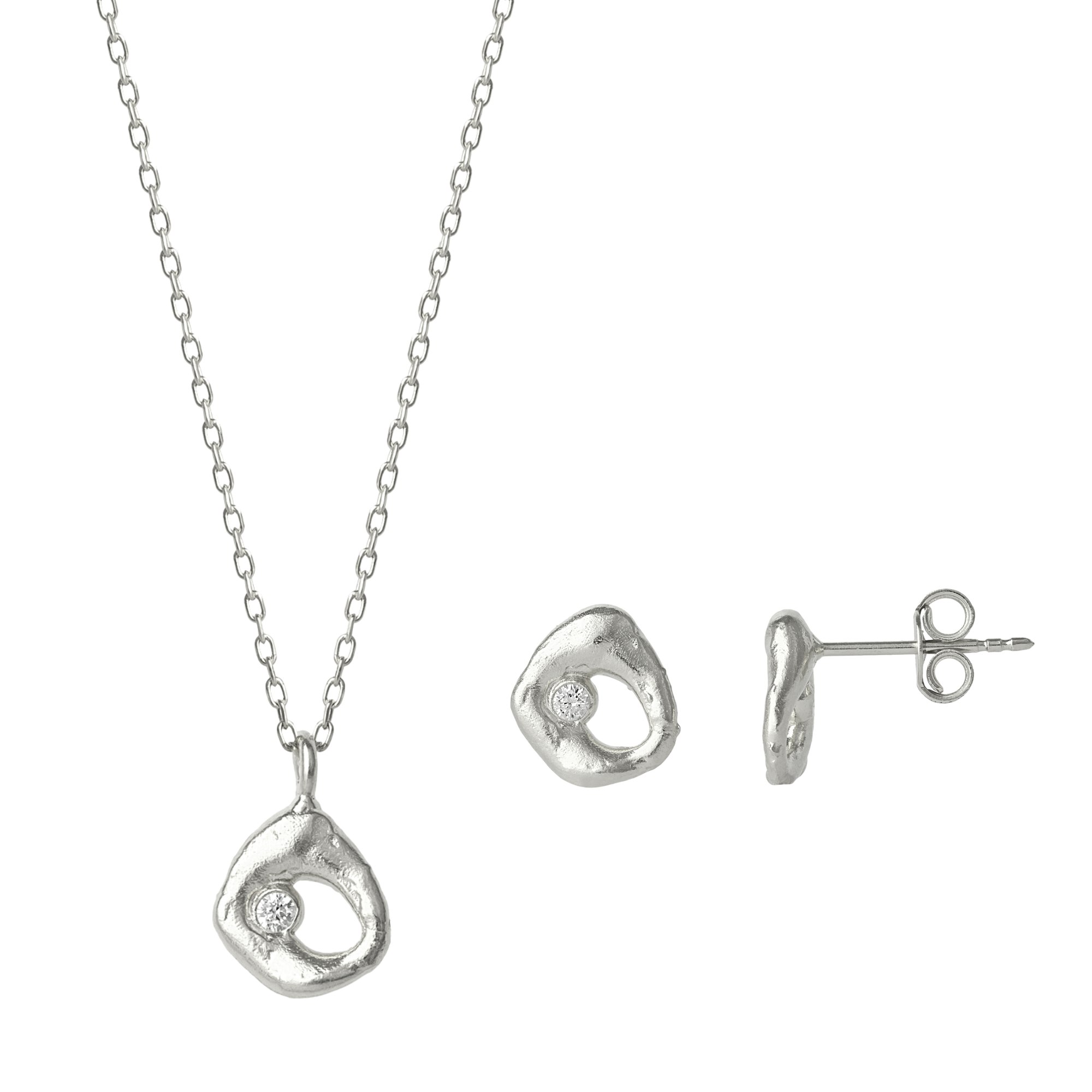 Spero London Silver Dripping Molten Natural Sterling Authentic Pendant Necklace & Earring Set