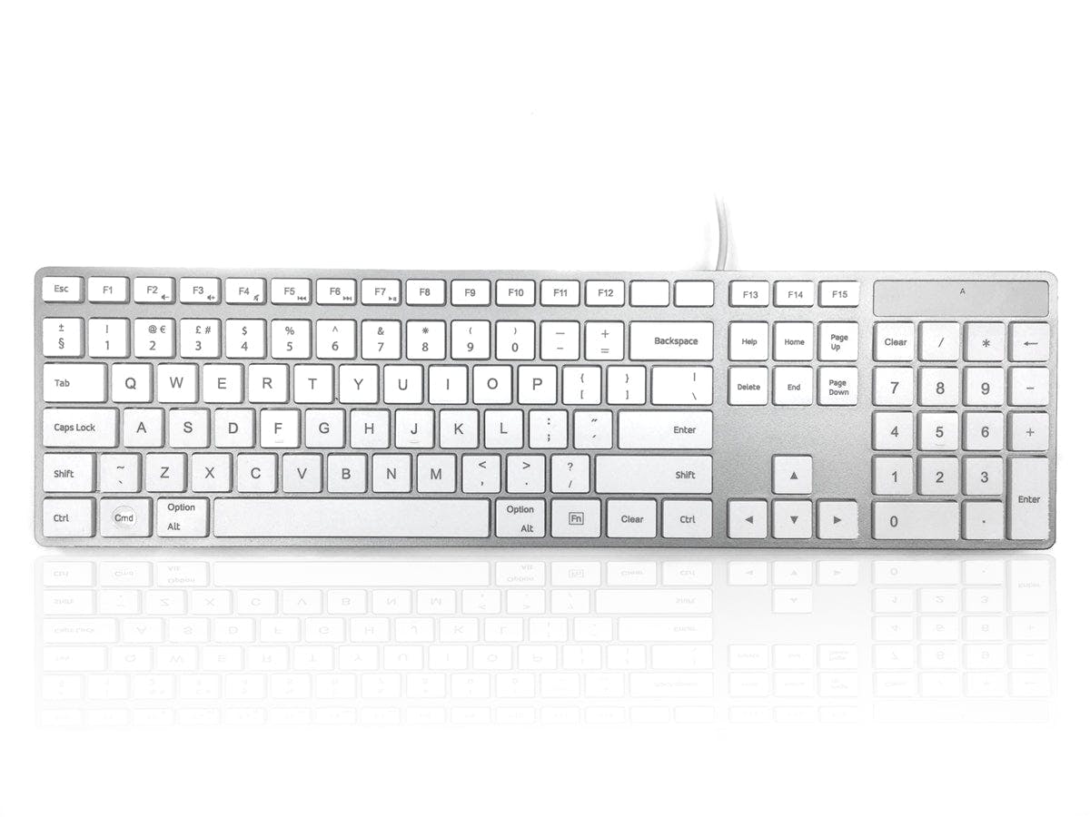 Accuratus White/Silver 301 Apple Mac - Usb Wired Full Size Apple Mac Multimedia Keyboard With Square Tactile Keys And Case