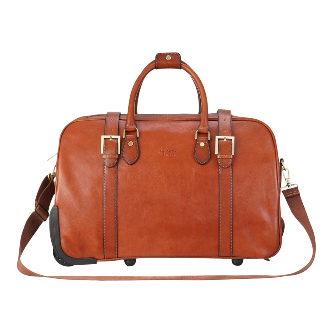 Infinity Leather Holt - Genuine Leather Wheeled Duffle Bag - Tan