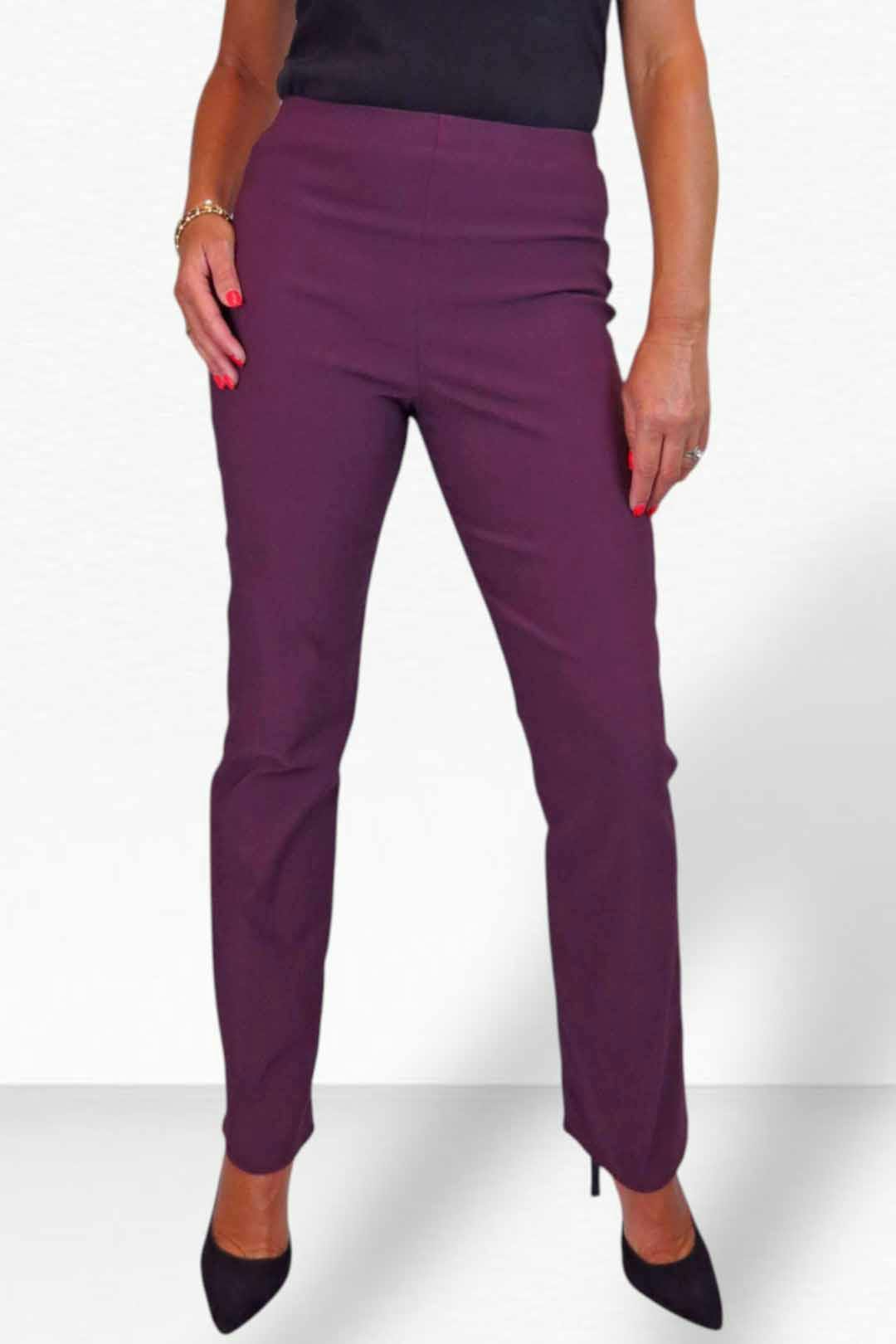 Paulo Due Women's Pull On Stretch Straight Leg Trousers - 20 - Plum