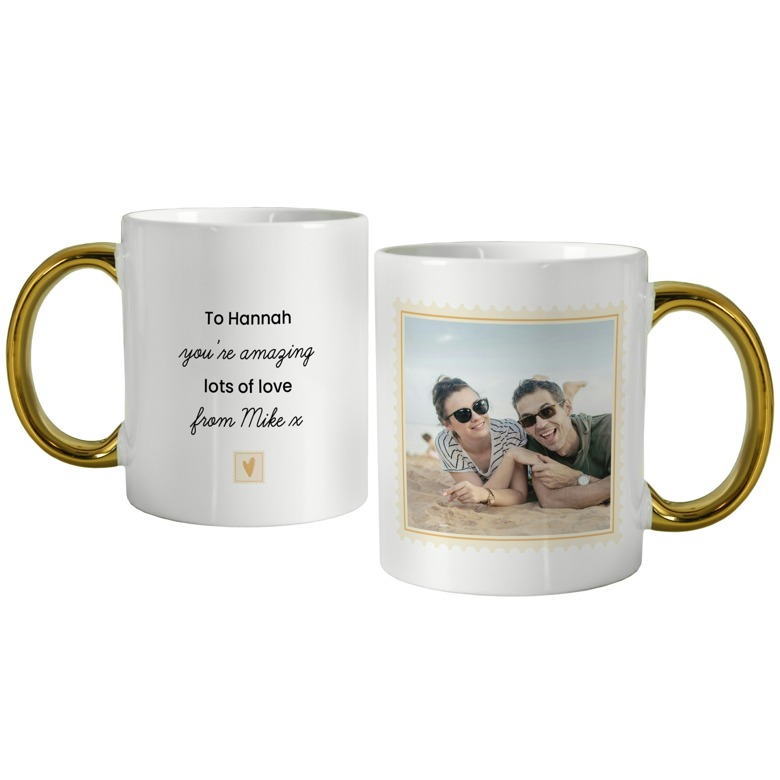 Rackhams Gold Personalised Photo Upload Handled Mug