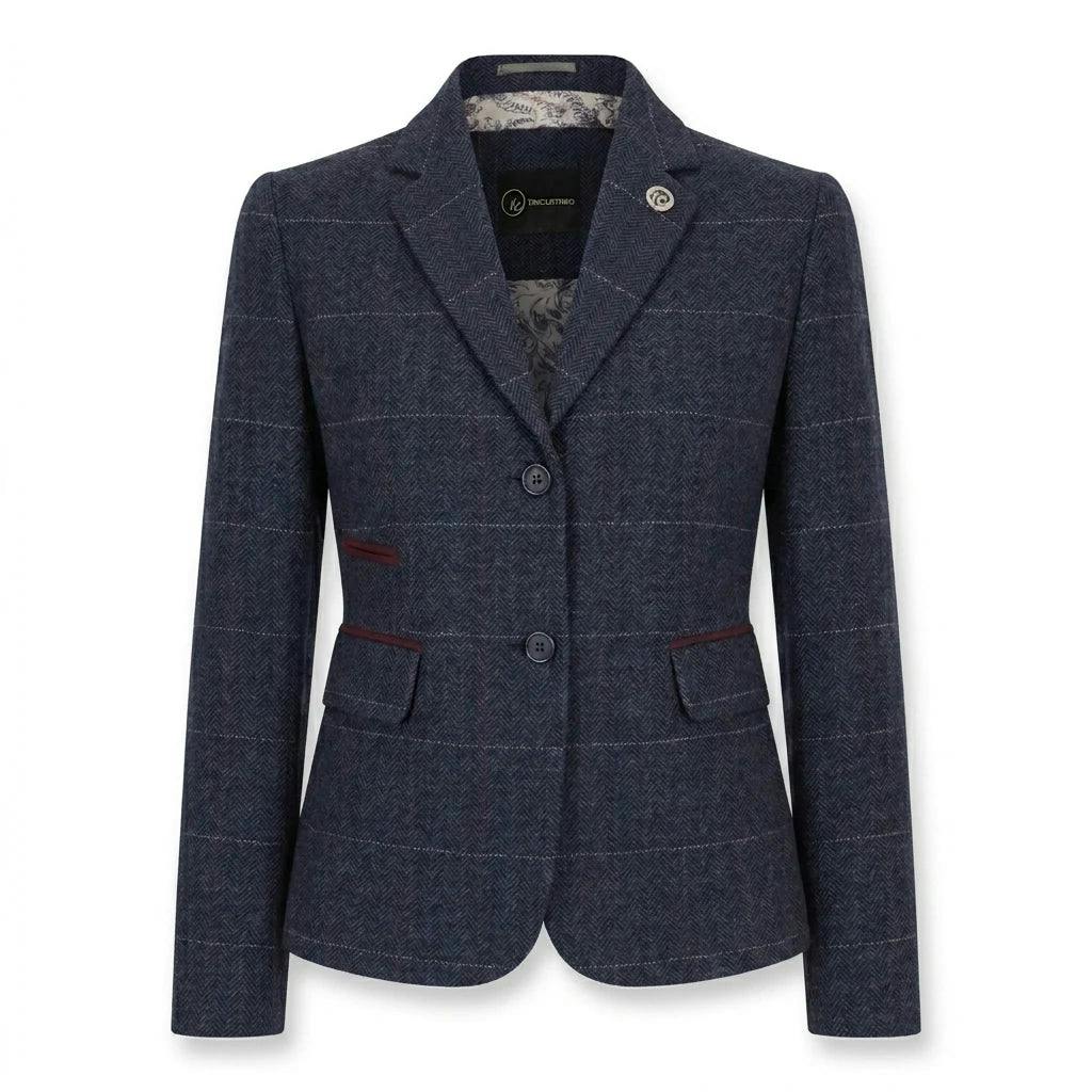 Truclothing Women's Blue Tpw-32 - Navy Wool Blend Tweed Blazer Waistcoat - Uk 12 - Blazer