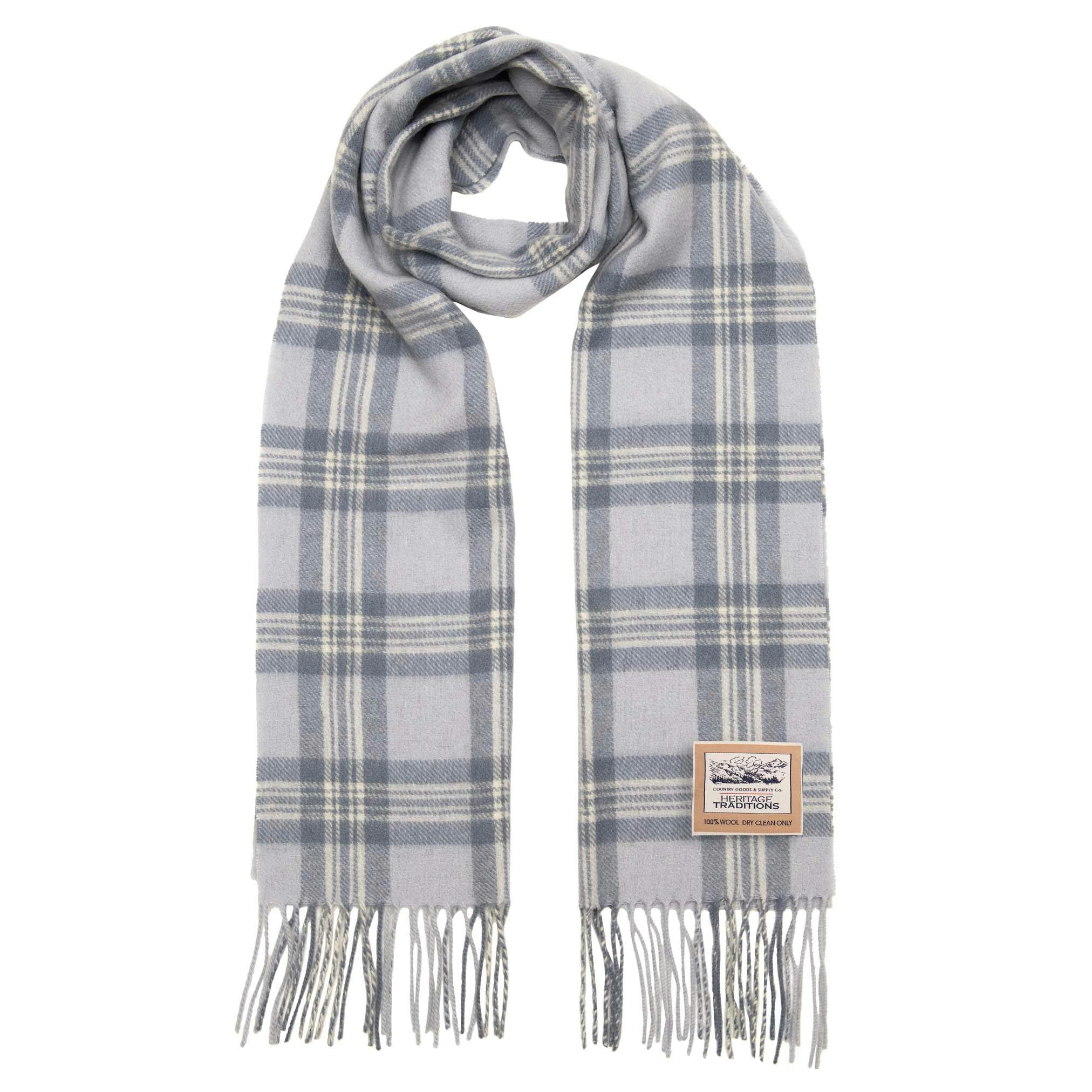 Heritage Traditions Grey Pure Wool Check Scarf - Powder