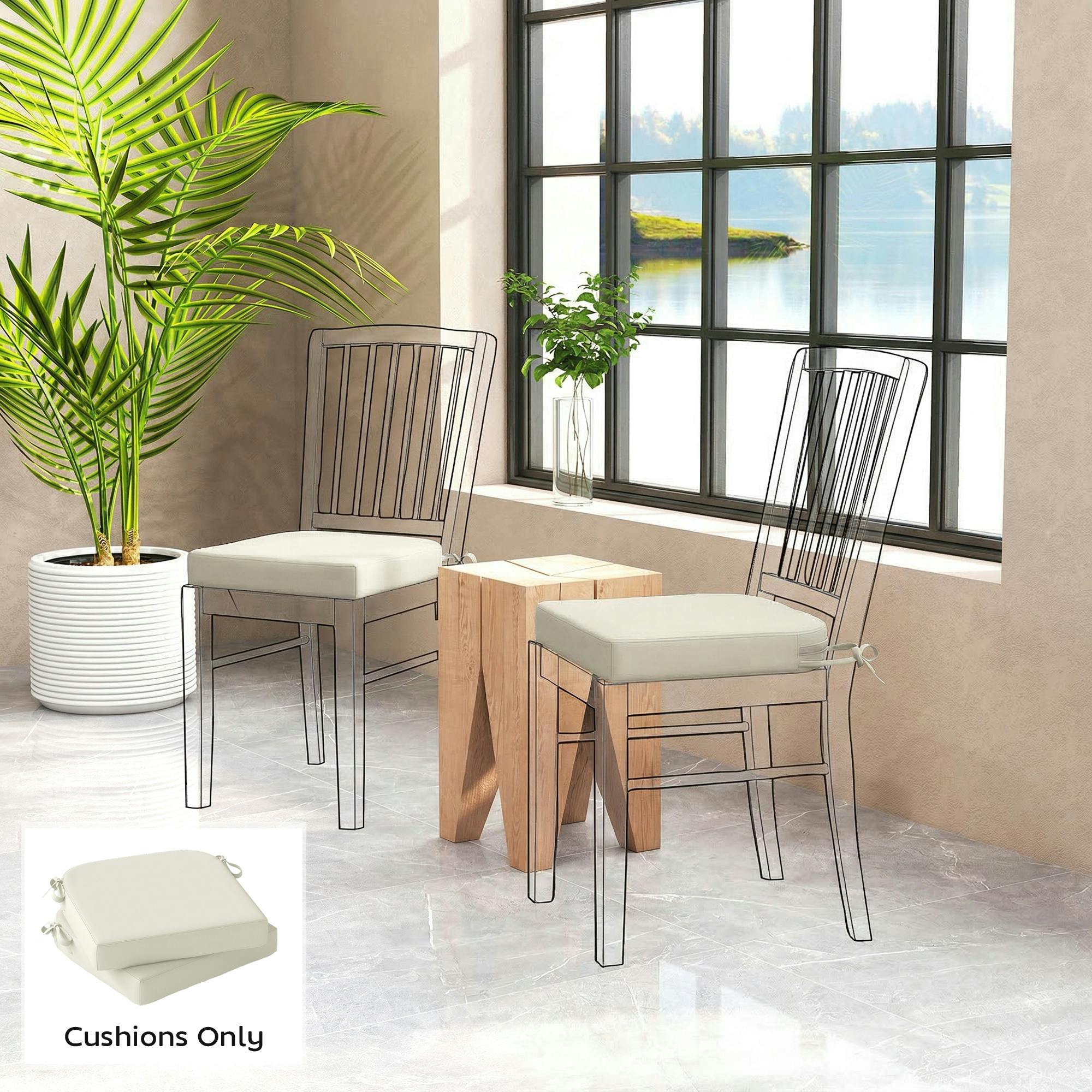 Rackhams Cream Outdoor Chair Seat Cushions Set Of 2, Garden Chair Cushions - 40 X 40 X 7 Cm