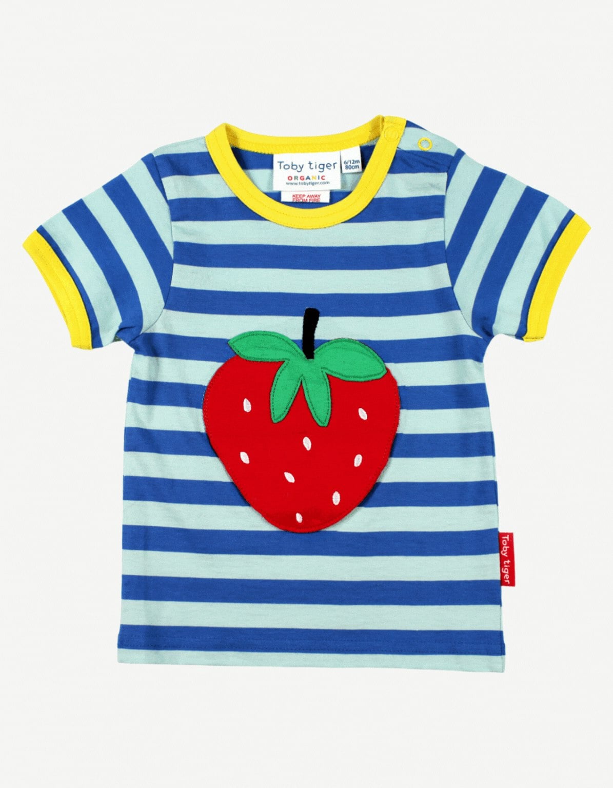Toby Tiger Blue Organic Strawberry Applique Short-Sleeved T-Shirt - 5-6Y / 116Cm
