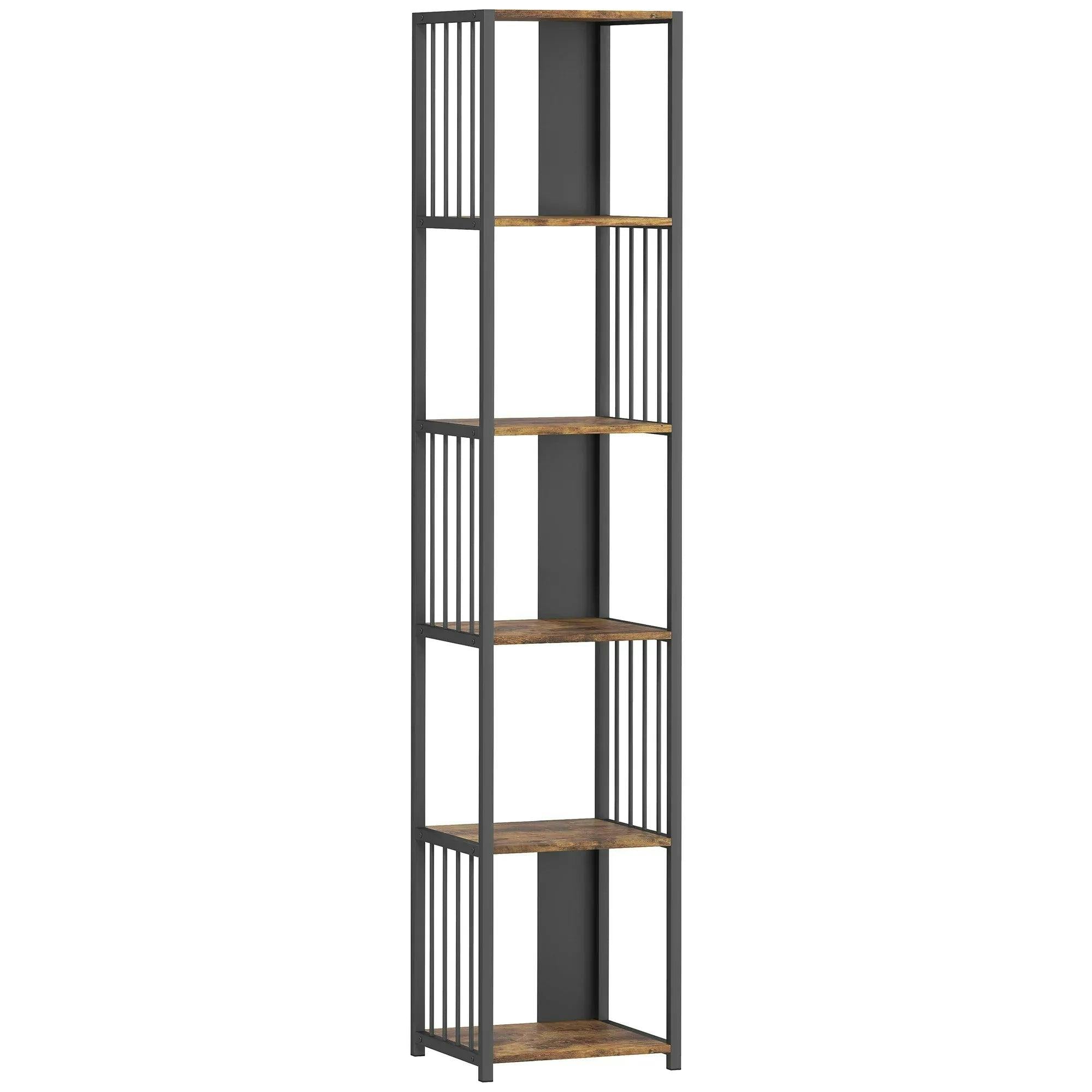 Rackhams Brown 5-Tier Bookshelf With Steel Frame - Rustic