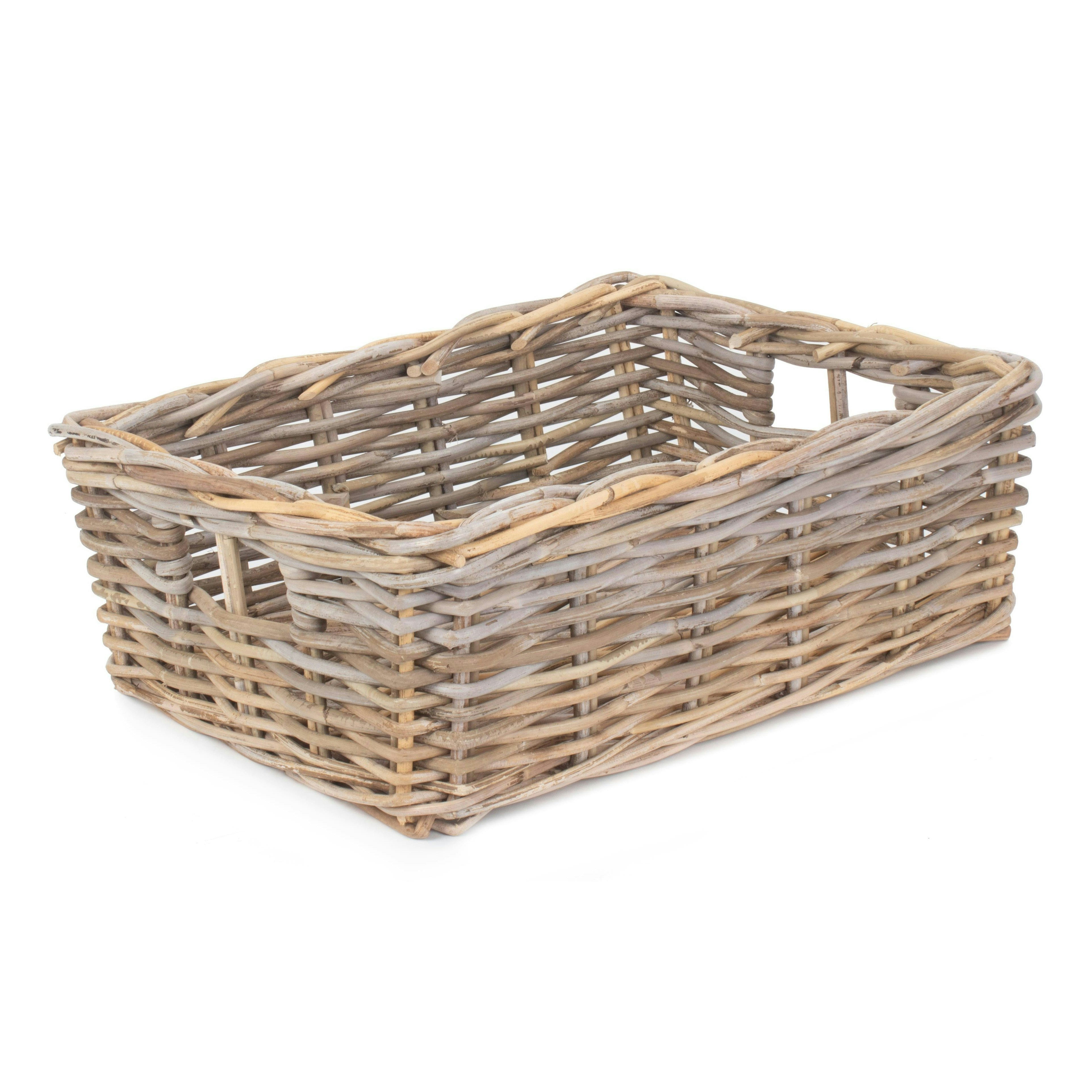 Rackhams Grey Shallow Kubu Rattan Rectangular Basket - Large