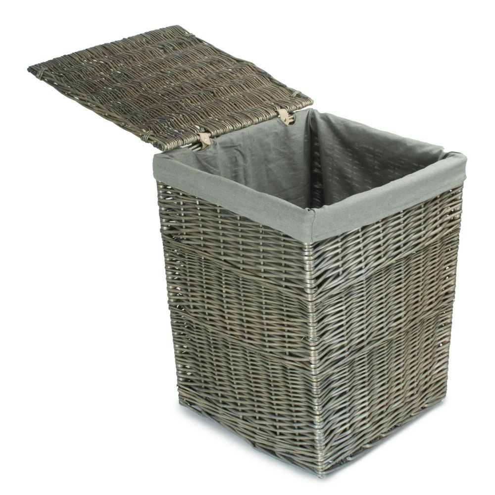 Rackhams Grey Large Antique Wash Wicker Square Laundry Basket With Sage Lining